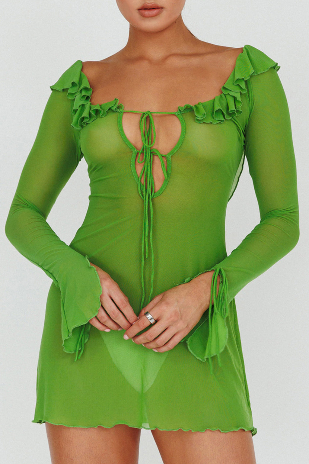 Sea Dreaming Ruffle Trim Mini Dress Lime by Selfie Leslie Australia