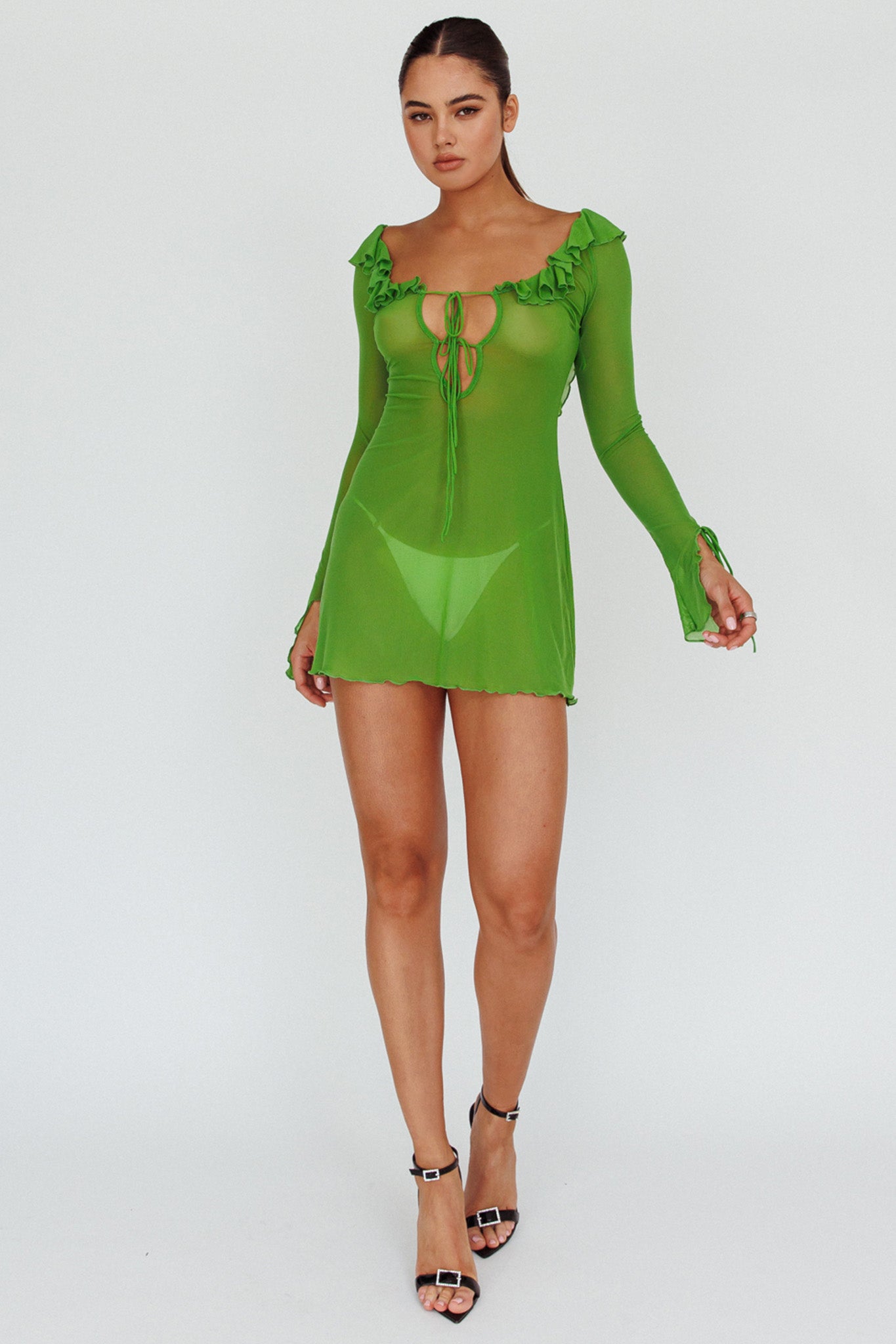 Sea Dreaming Ruffle Trim Mini Dress Lime by Selfie Leslie Australia