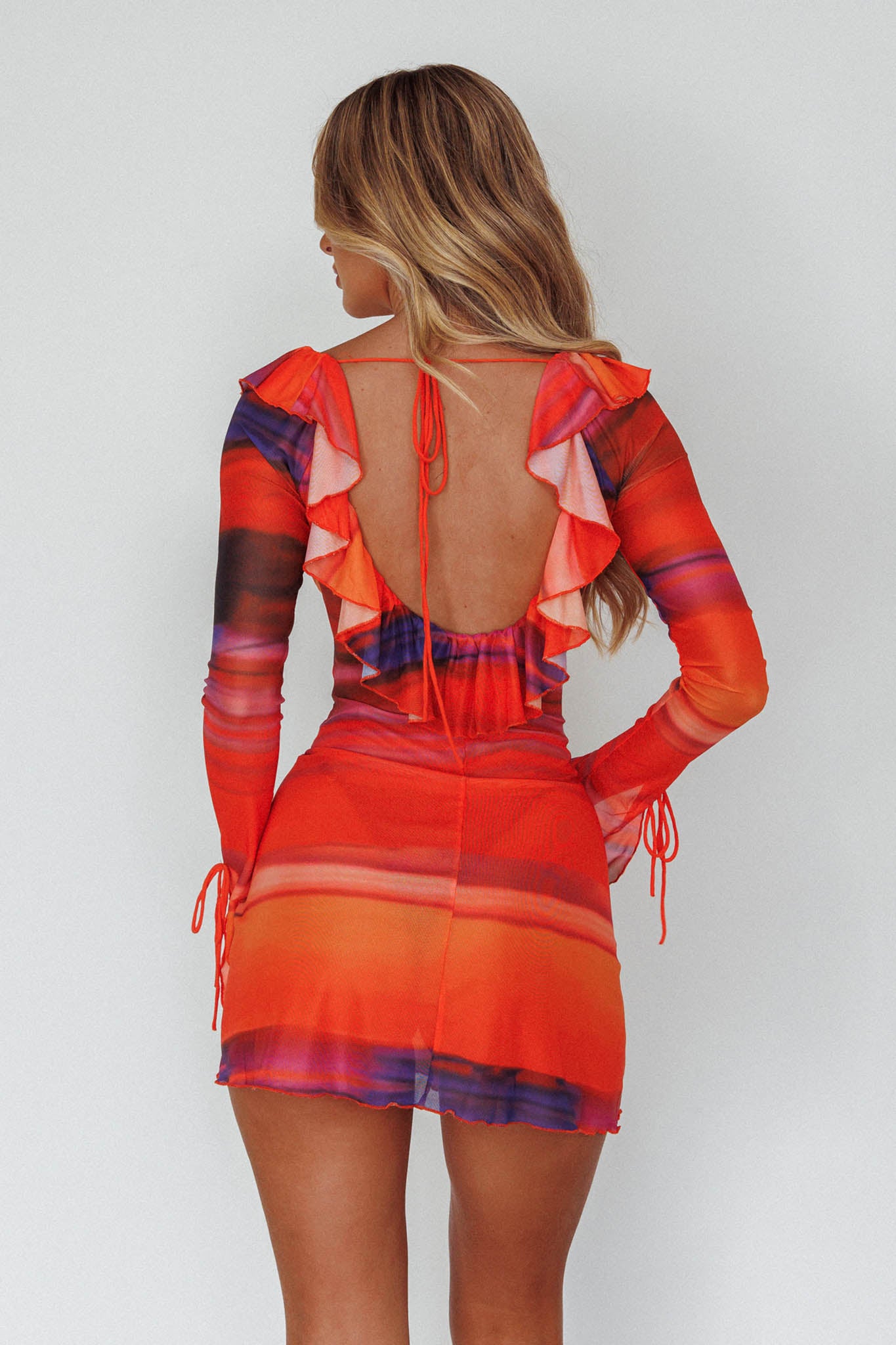 Bohemia Tied Bust Long Sleeve Dress Orange by Selfie Leslie Australia
