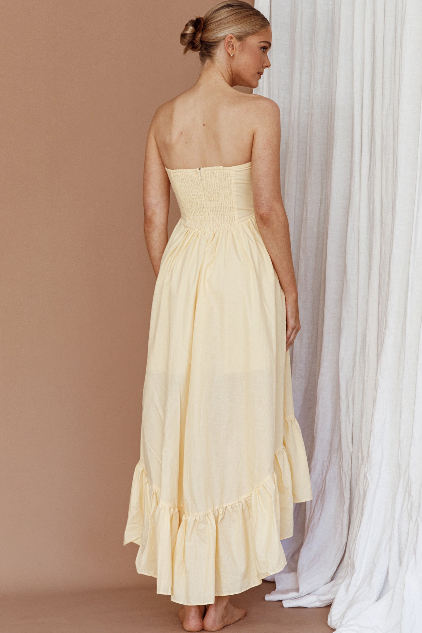 Sunday Mornings Ruched Bust Midi Dress Lemon by Selfie Leslie Australia