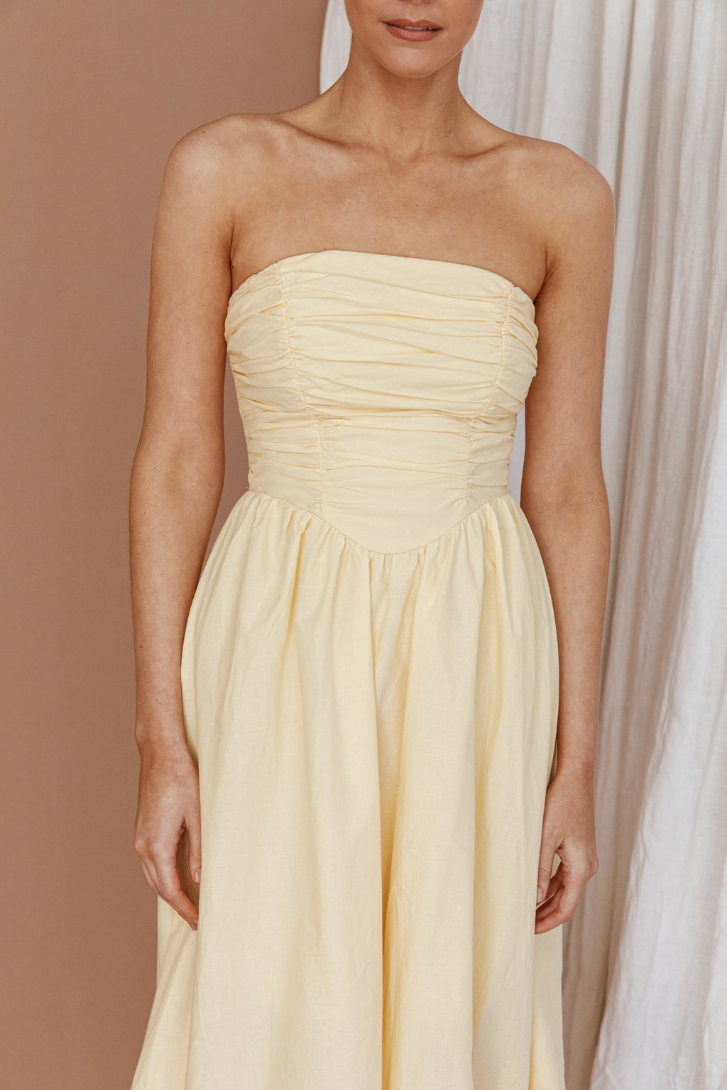 Sunday Mornings Ruched Bust Midi Dress Lemon by Selfie Leslie Australia
