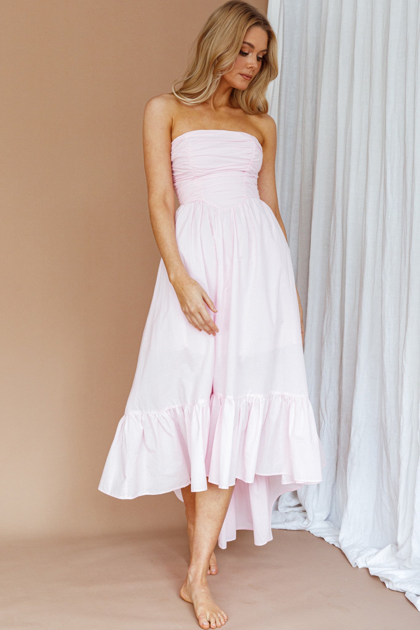 Sunday Mornings Ruched Bust Midi Dress Pink by Selfie Leslie Australia