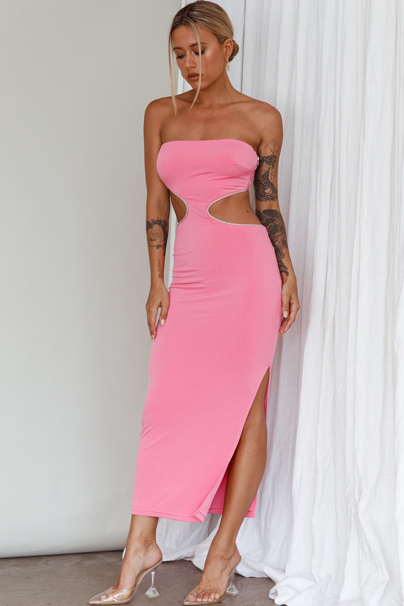 Bridget Cut-Out Midi Dress Barbie Pink by Selfie Leslie Australia