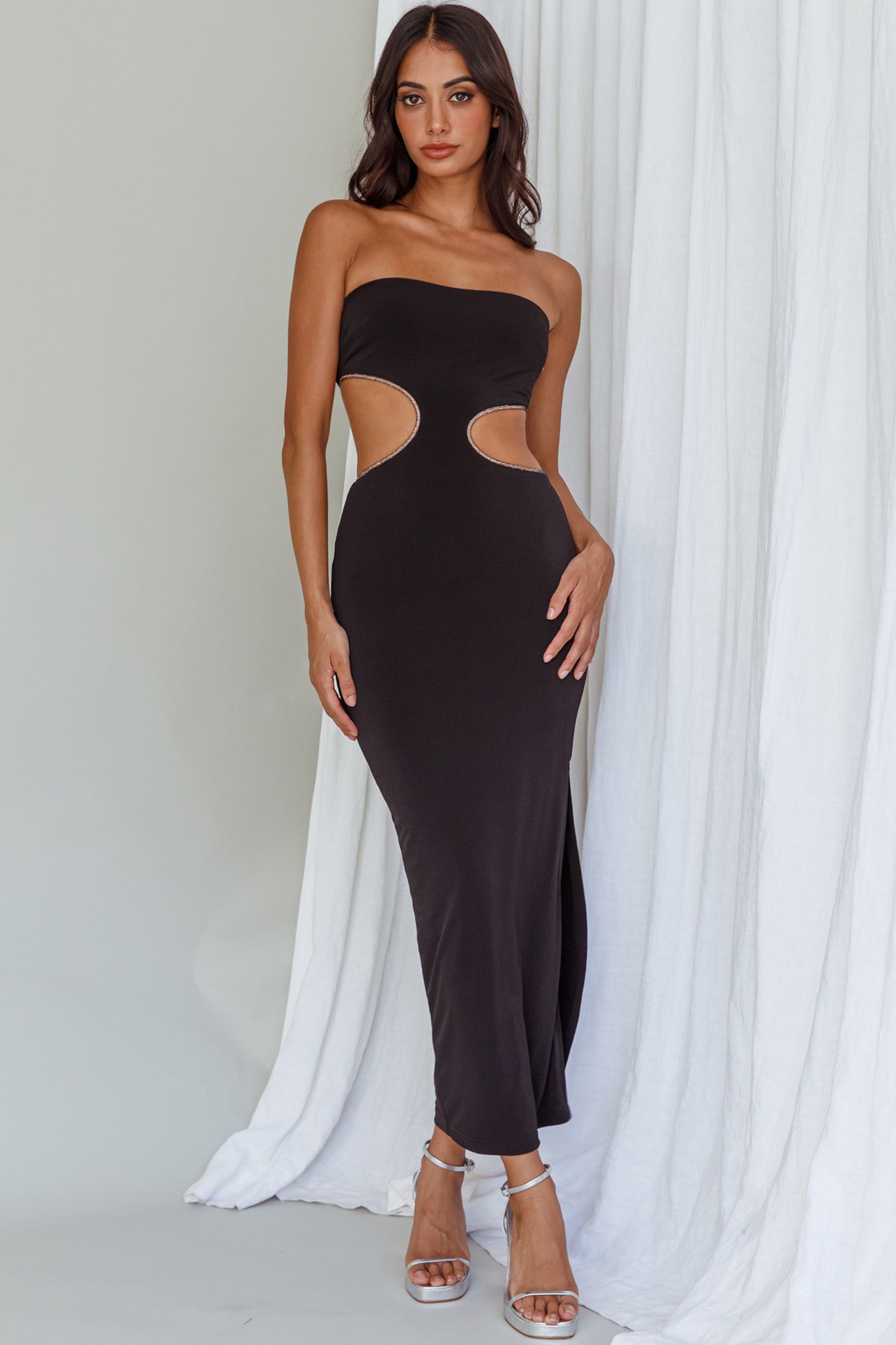 Shop the Bridget Cut-Out Midi Dress Black | Selfie Leslie Australia