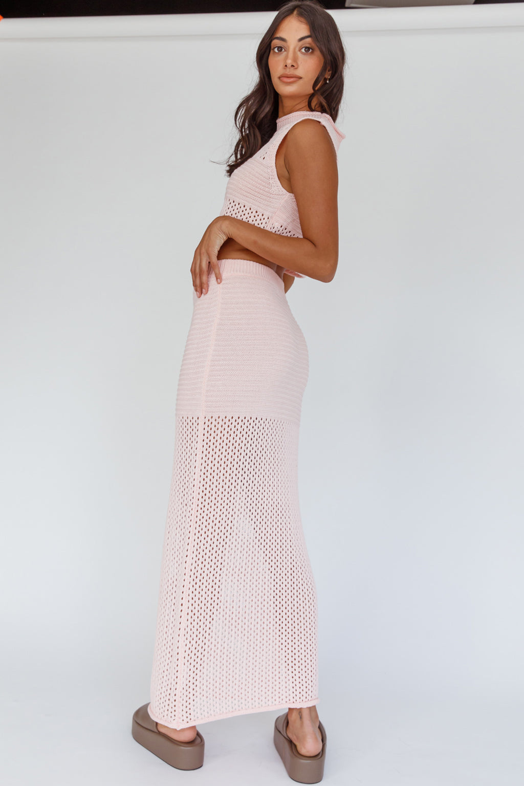 Bayside Crochet Maxi Skirt Pink by Selfie Leslie Australia