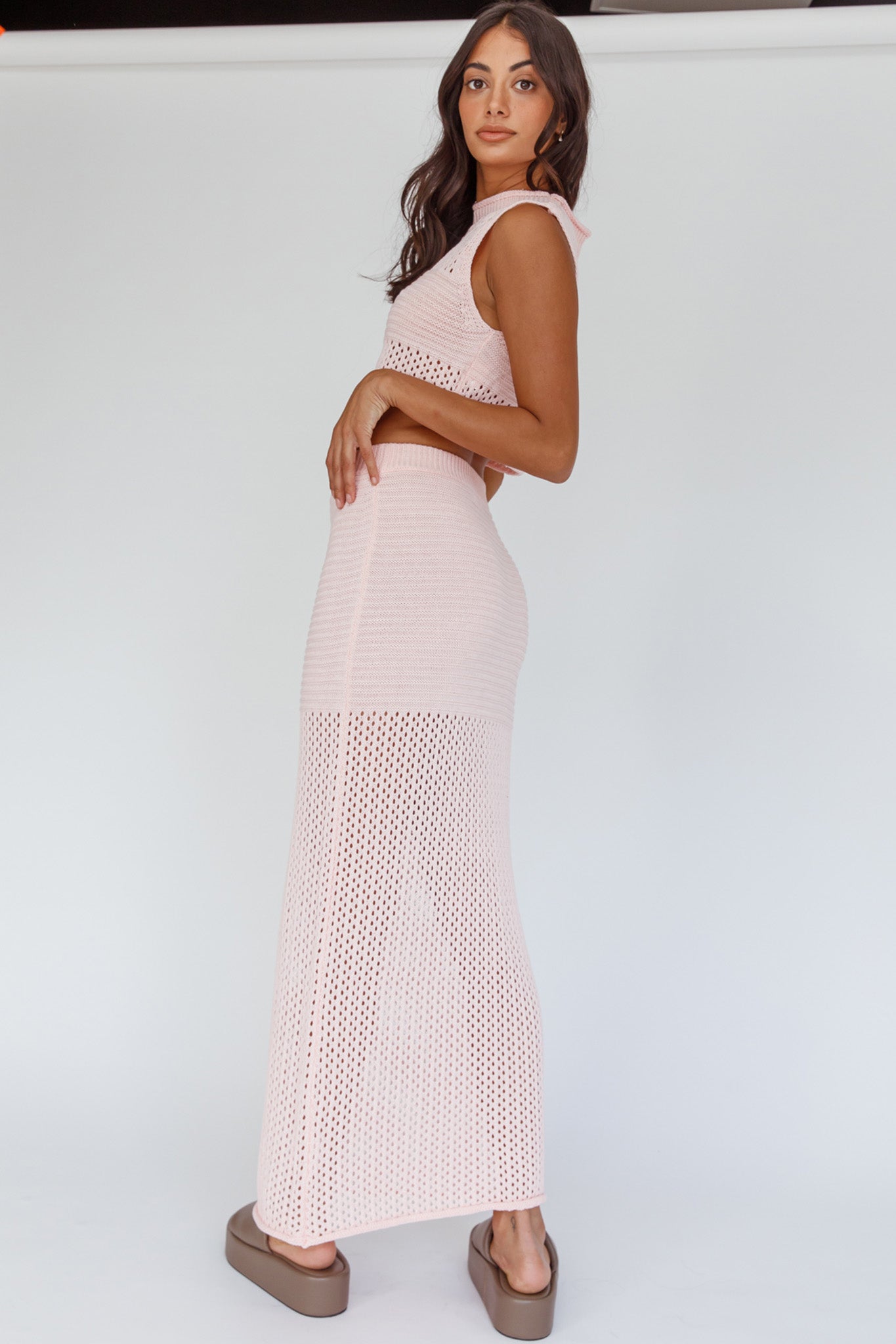 Bayside Crochet Maxi Skirt Pink by Selfie Leslie Australia
