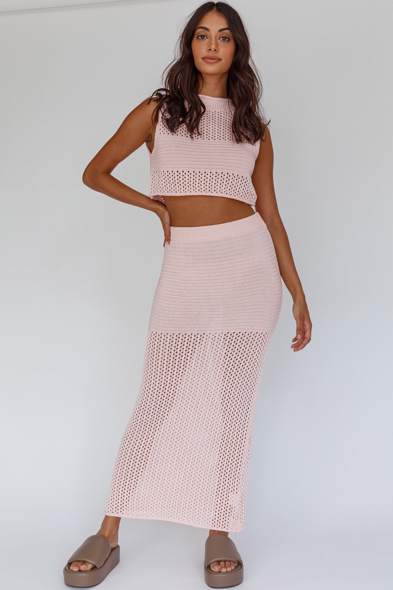 Bayside Crochet Maxi Skirt Pink by Selfie Leslie Australia