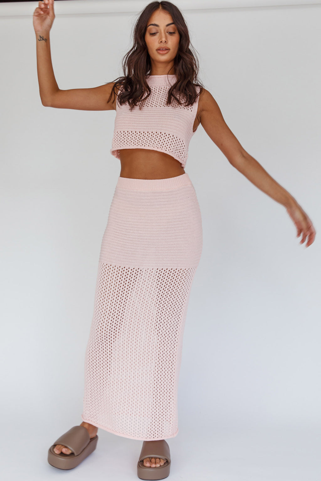 Bayside Sleeveless Crochet Top Pink by Selfie Leslie Australia