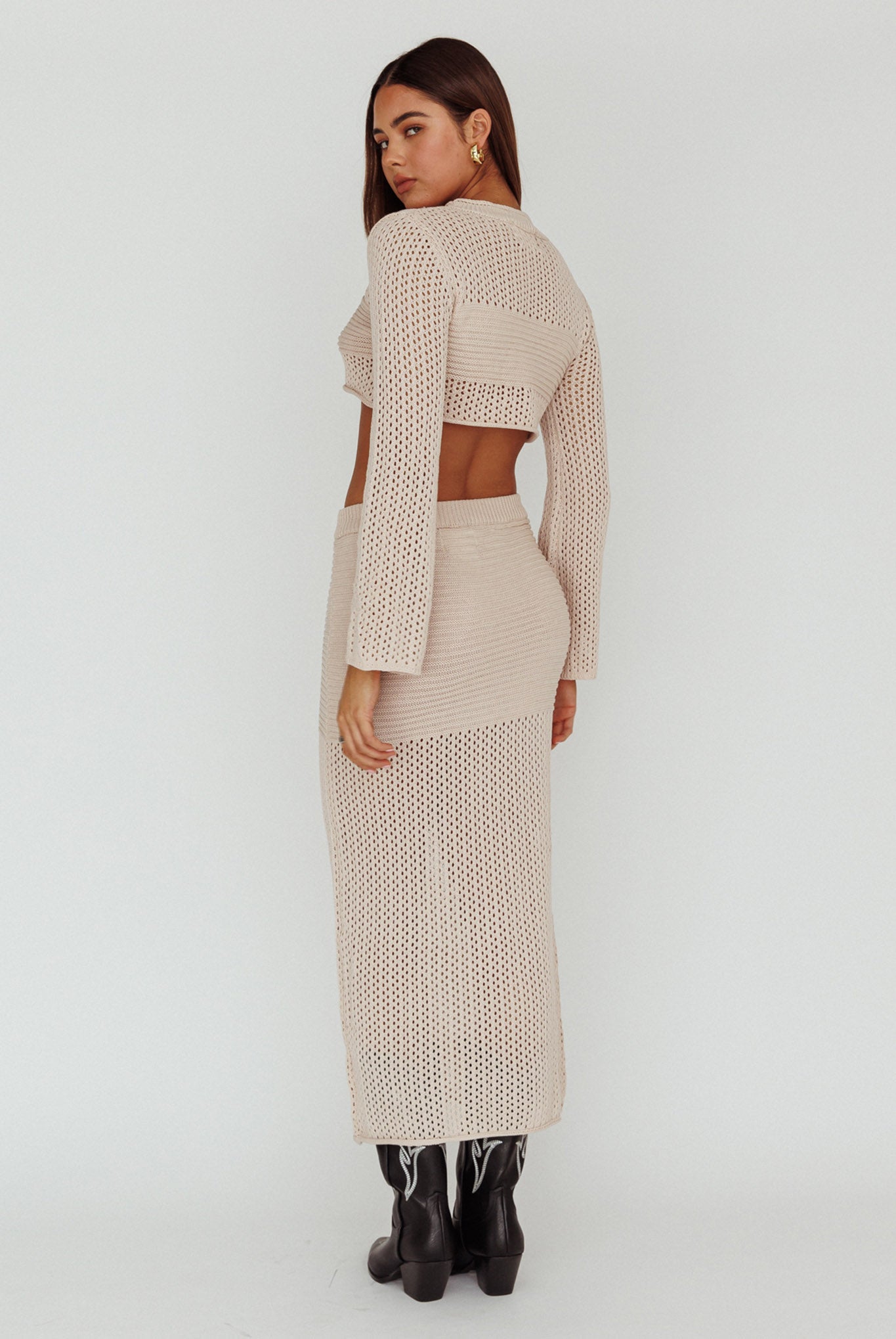 Bayside Crochet Midi Skirt Beige by Selfie Leslie Australia