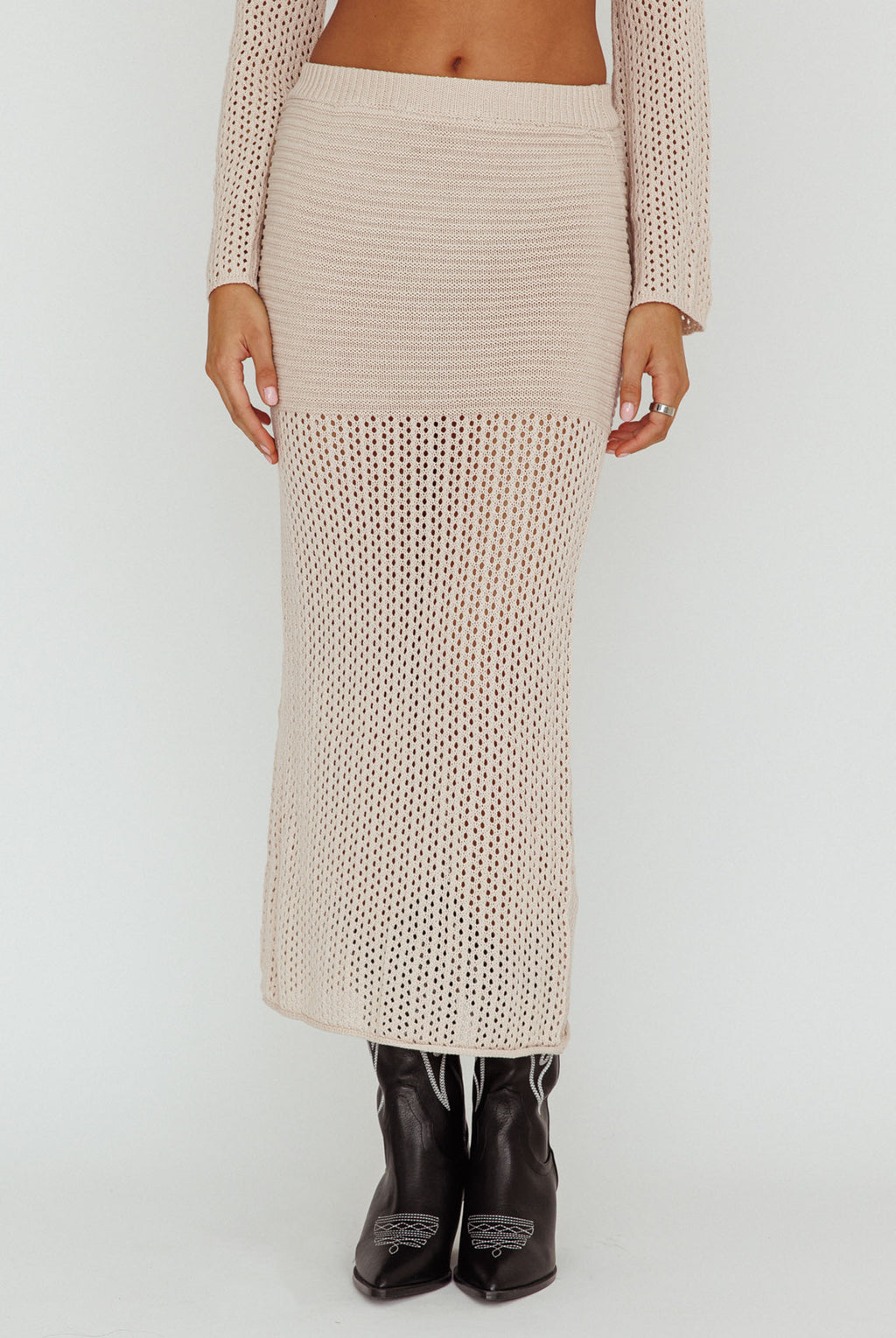 Bayside Crochet Midi Skirt Beige by Selfie Leslie Australia