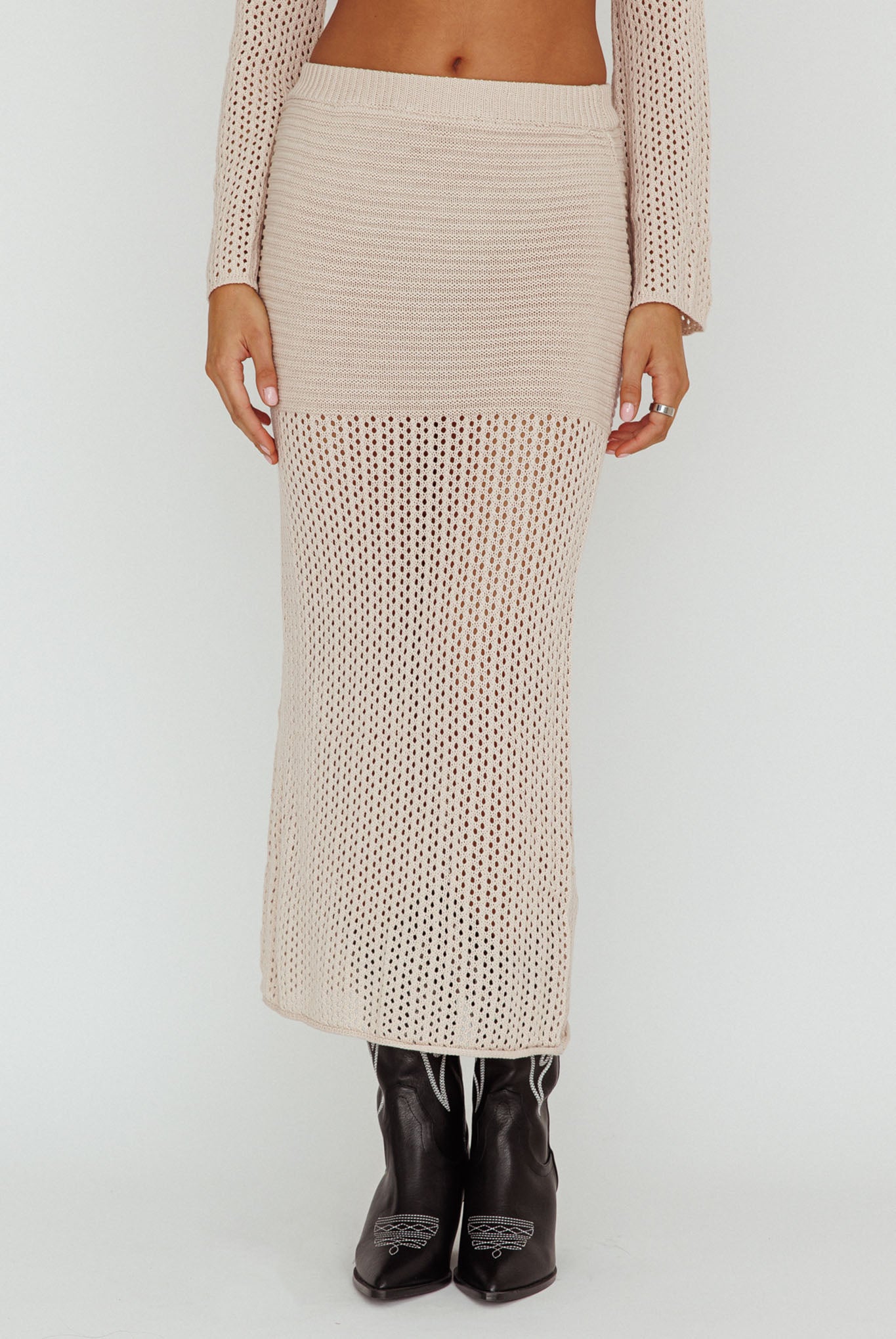 Bayside Crochet Midi Skirt Beige by Selfie Leslie Australia