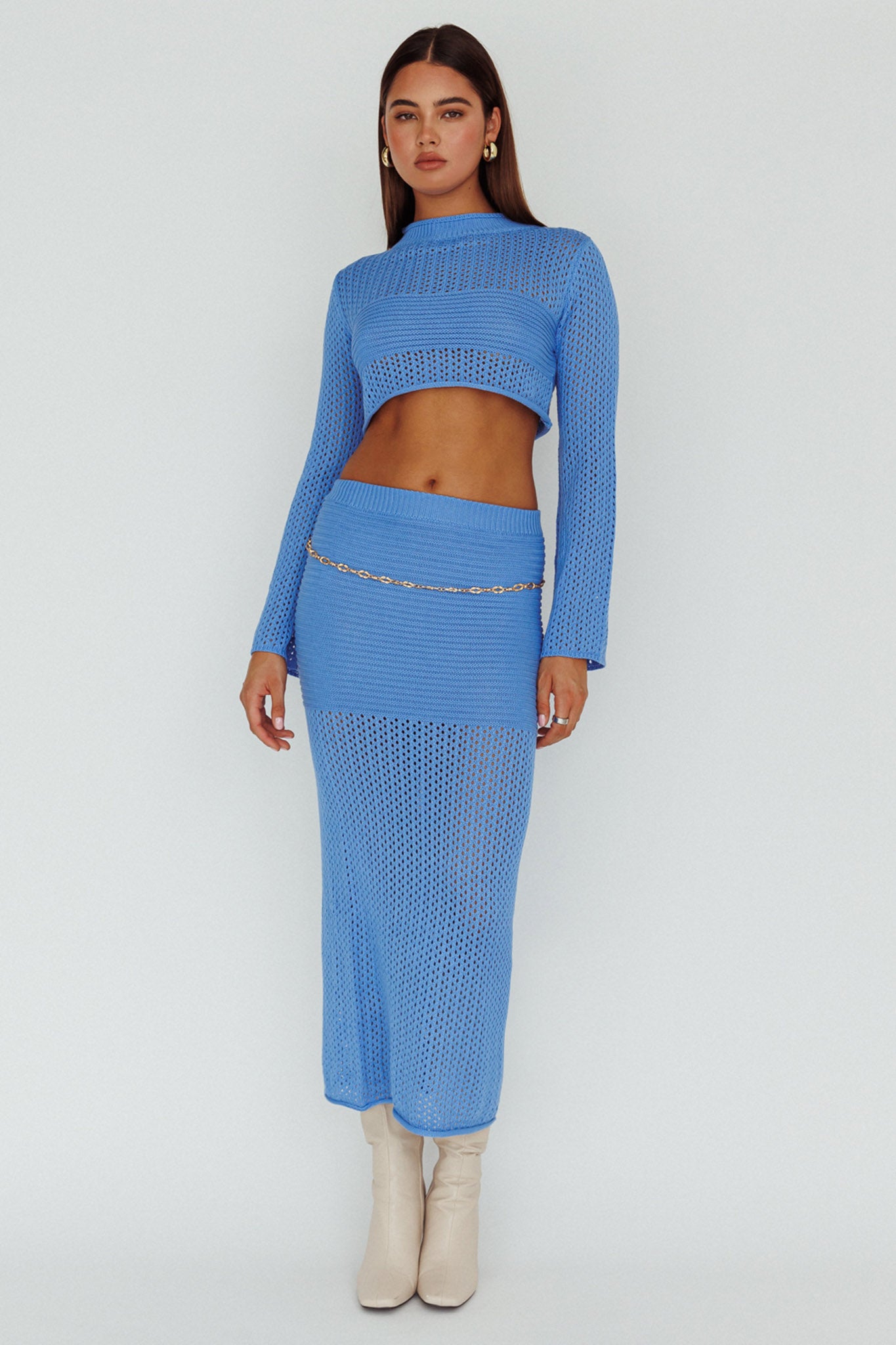 Bayside Crochet Midi Skirt Ocean by Selfie Leslie Australia