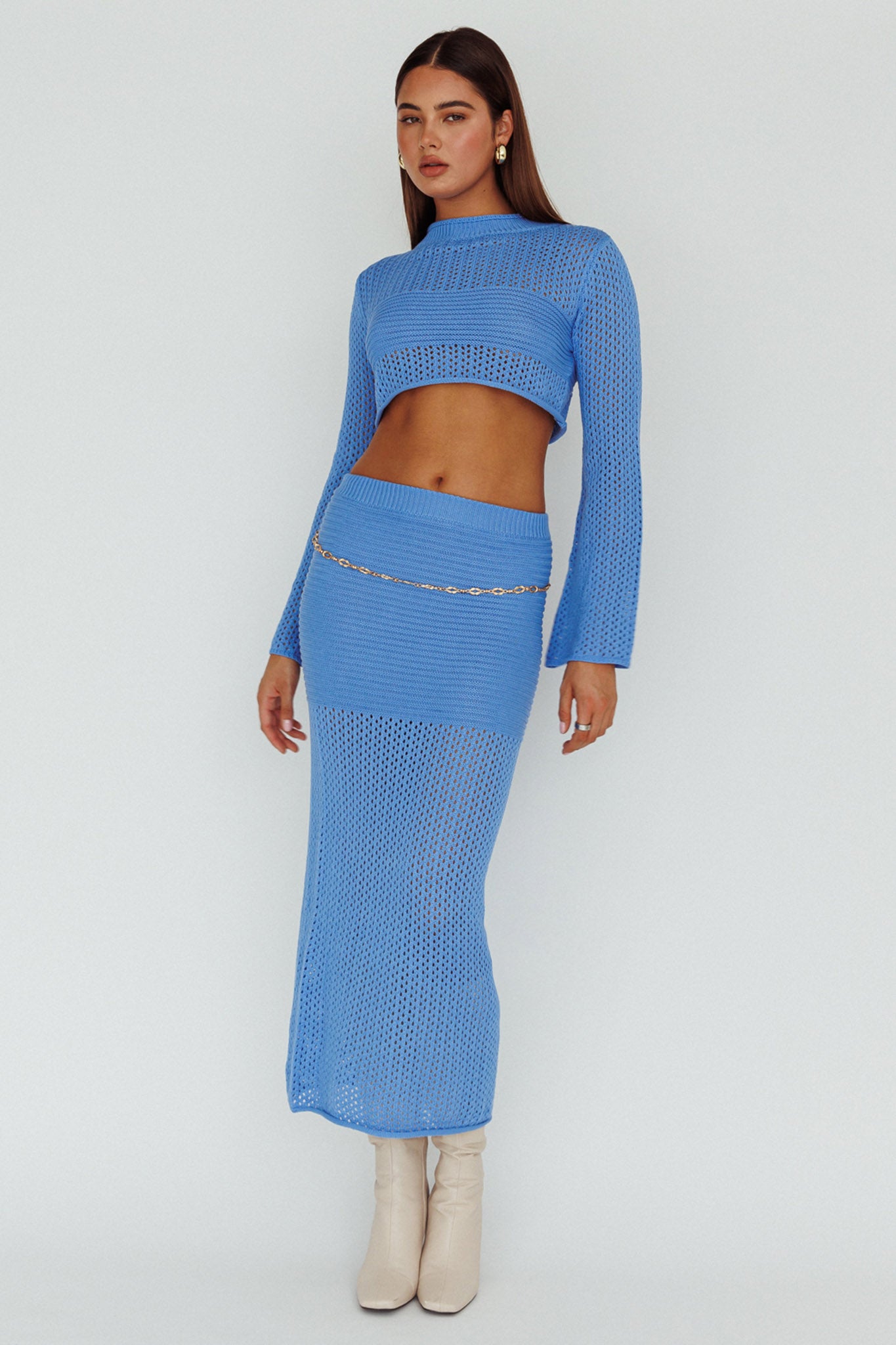Bayside Crochet Midi Skirt Ocean by Selfie Leslie Australia