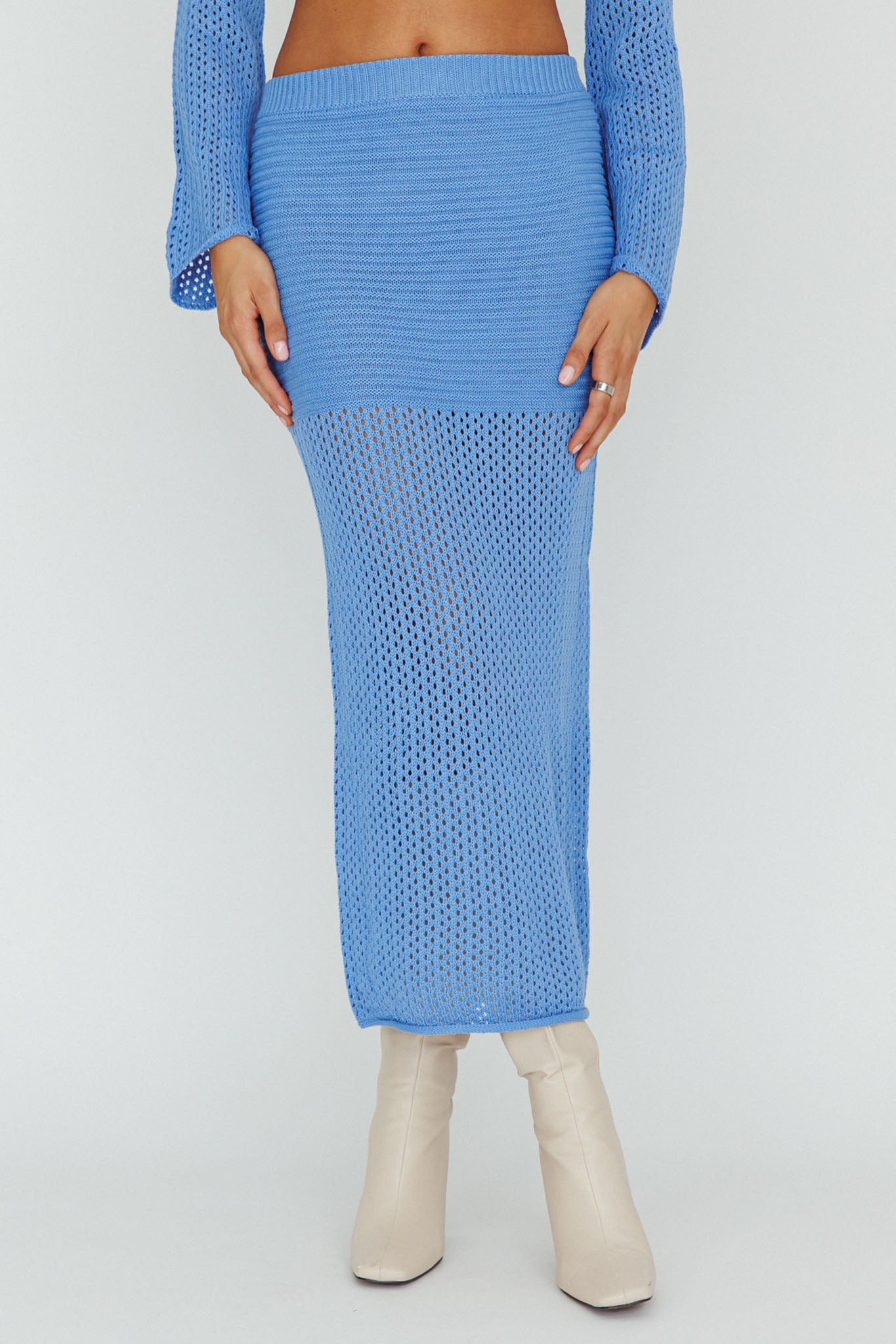 Bayside Crochet Midi Skirt Ocean by Selfie Leslie Australia