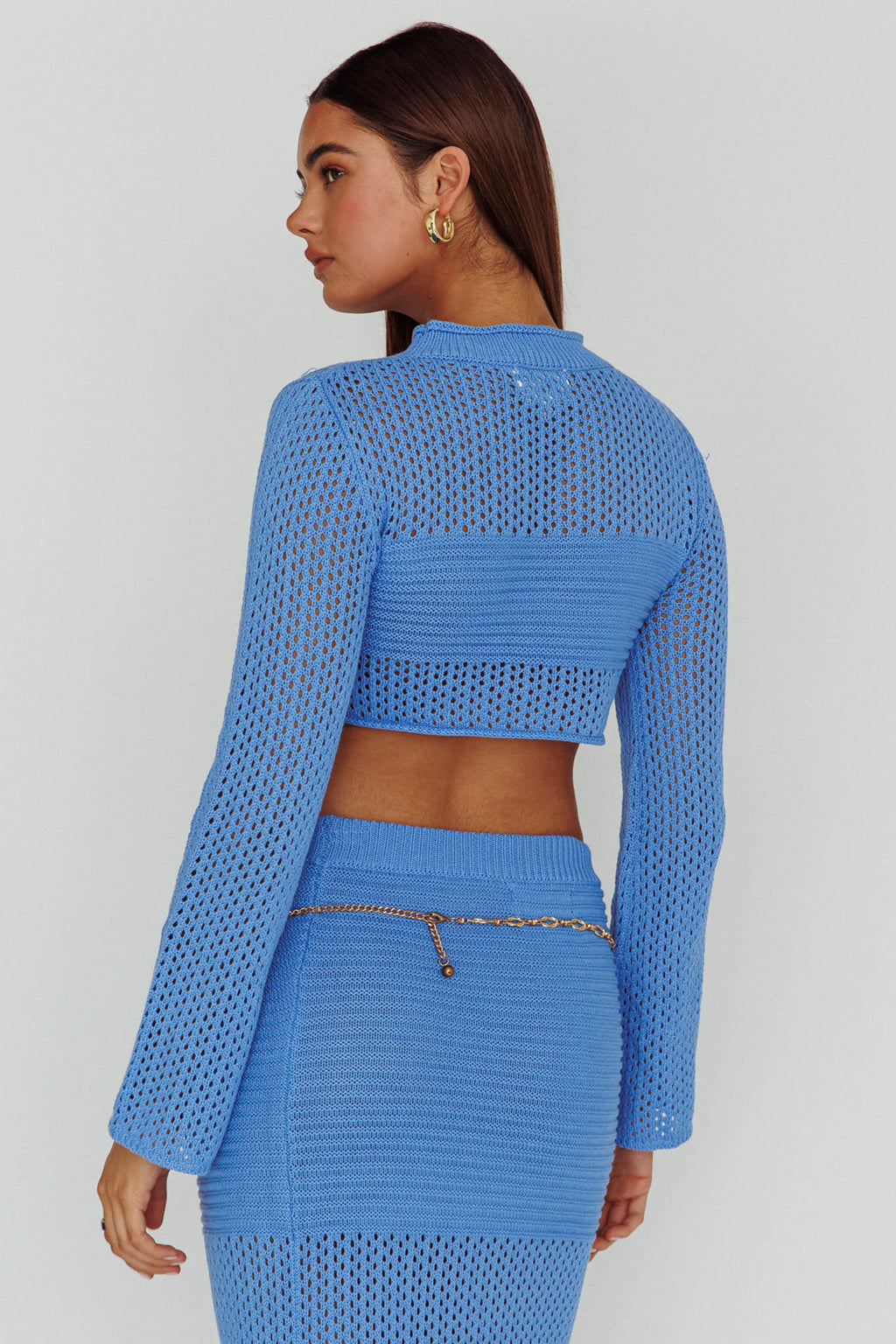 Bayside Long Sleeve Crochet Top Ocean by Selfie Leslie Australia