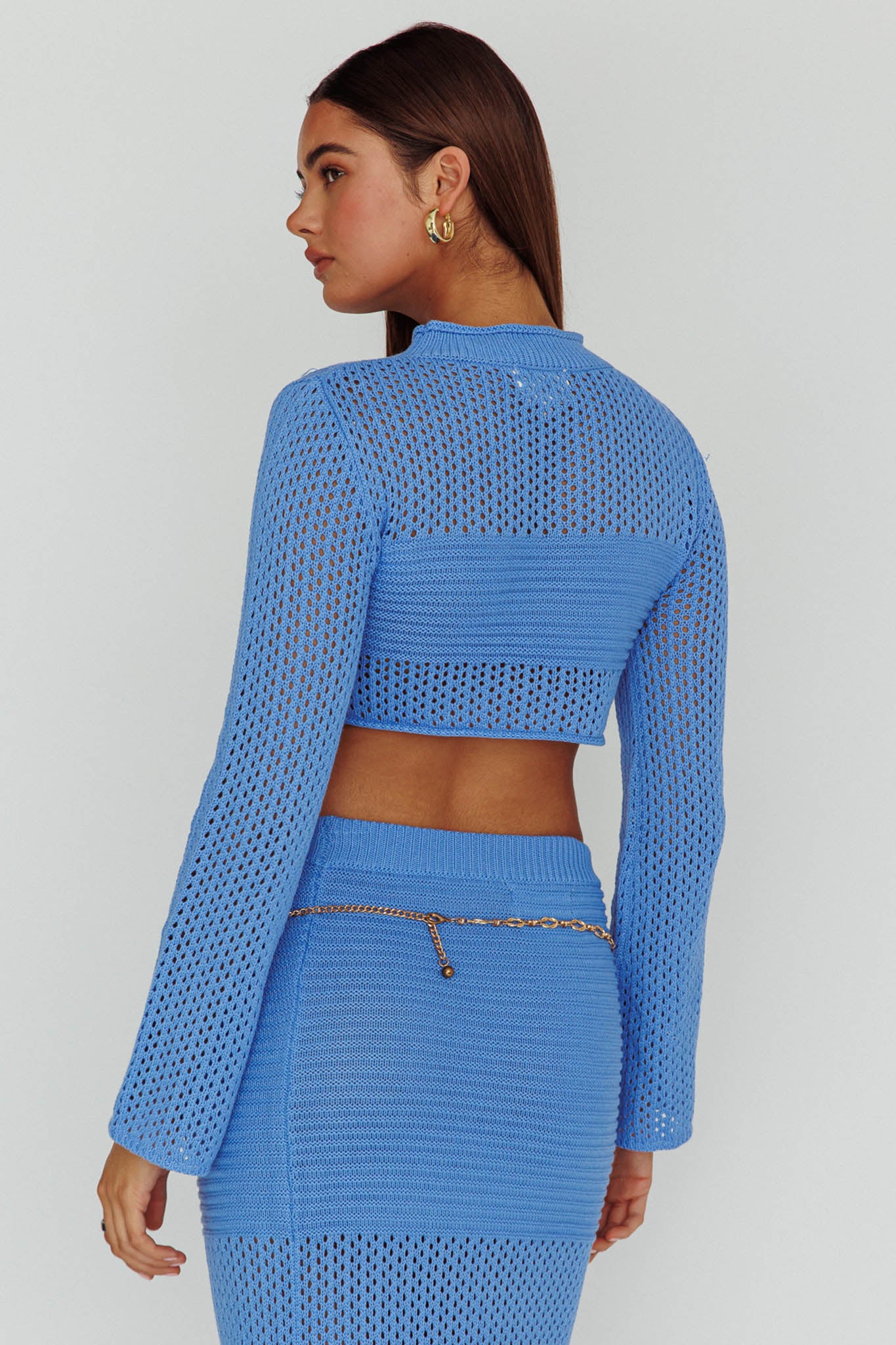 Bayside Long Sleeve Crochet Top Ocean by Selfie Leslie Australia