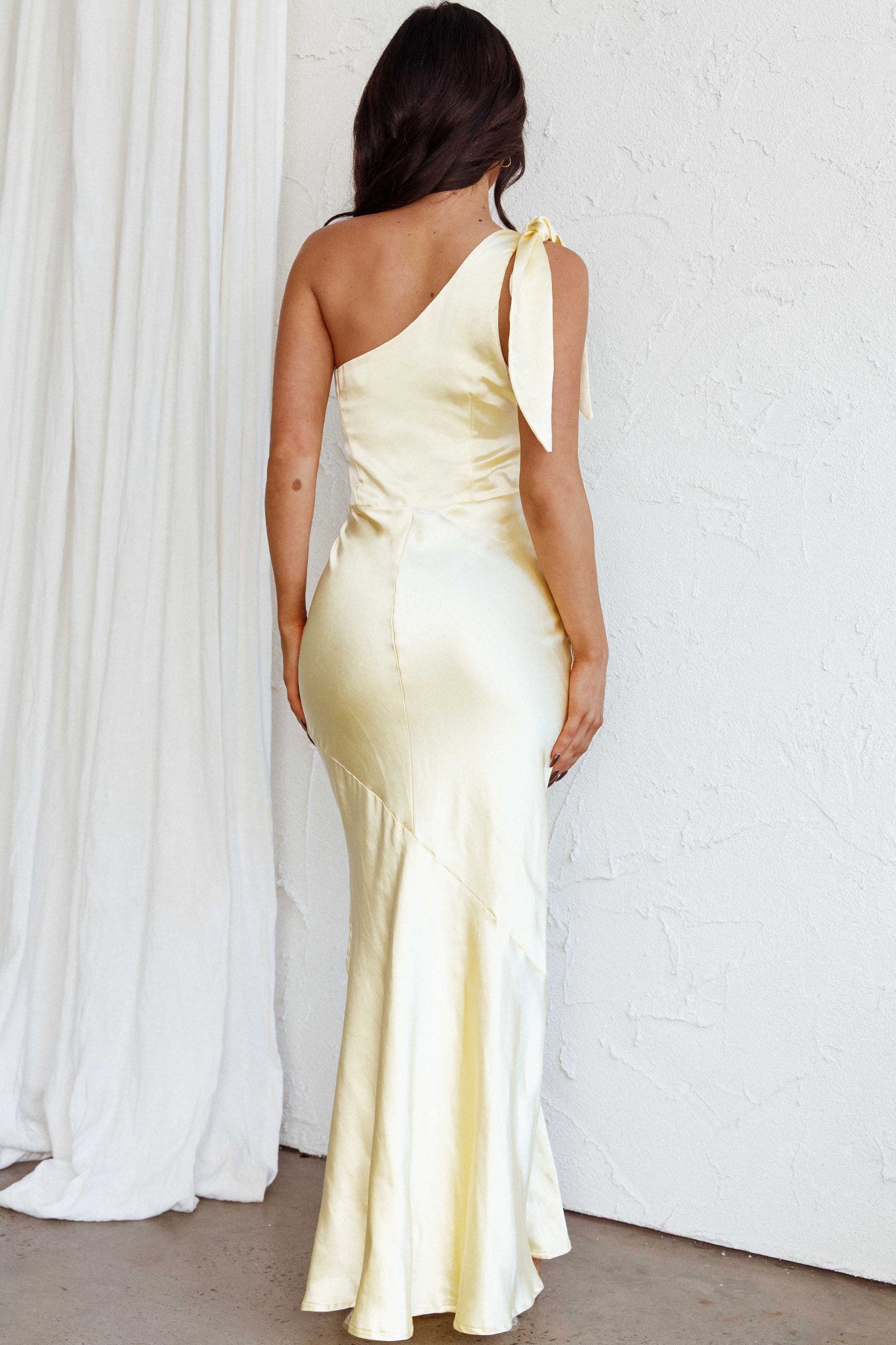 Eleanora One-Shoulder Satin Dress Butter by Selfie Leslie Australia