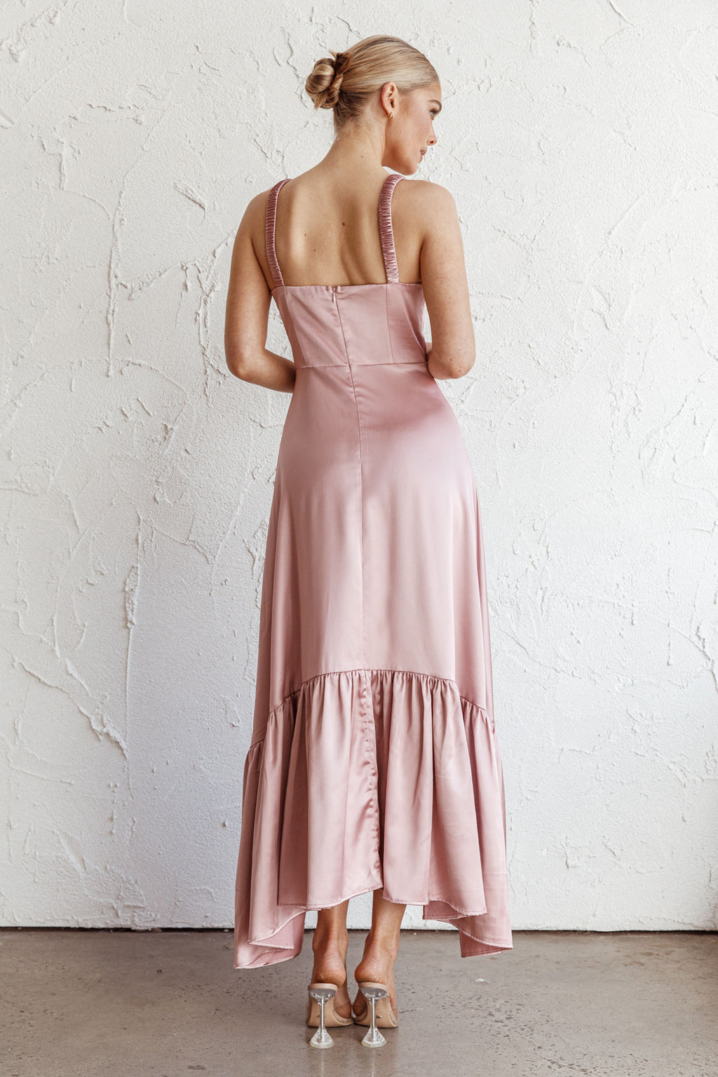 Belle De Jour Flounce Hem Midi Dress Blush by Selfie Leslie Australia
