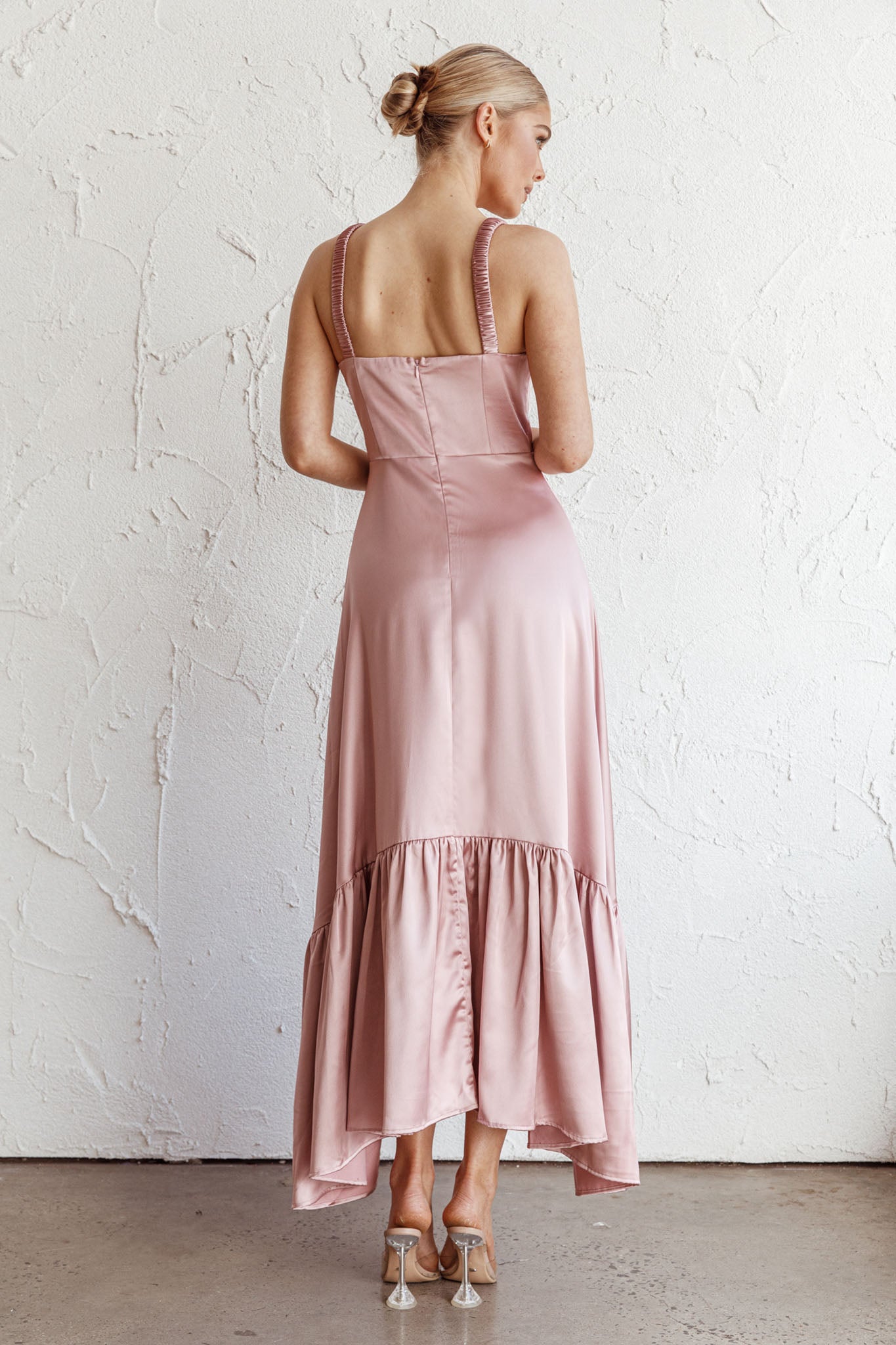 Belle De Jour Flounce Hem Midi Dress Blush by Selfie Leslie Australia