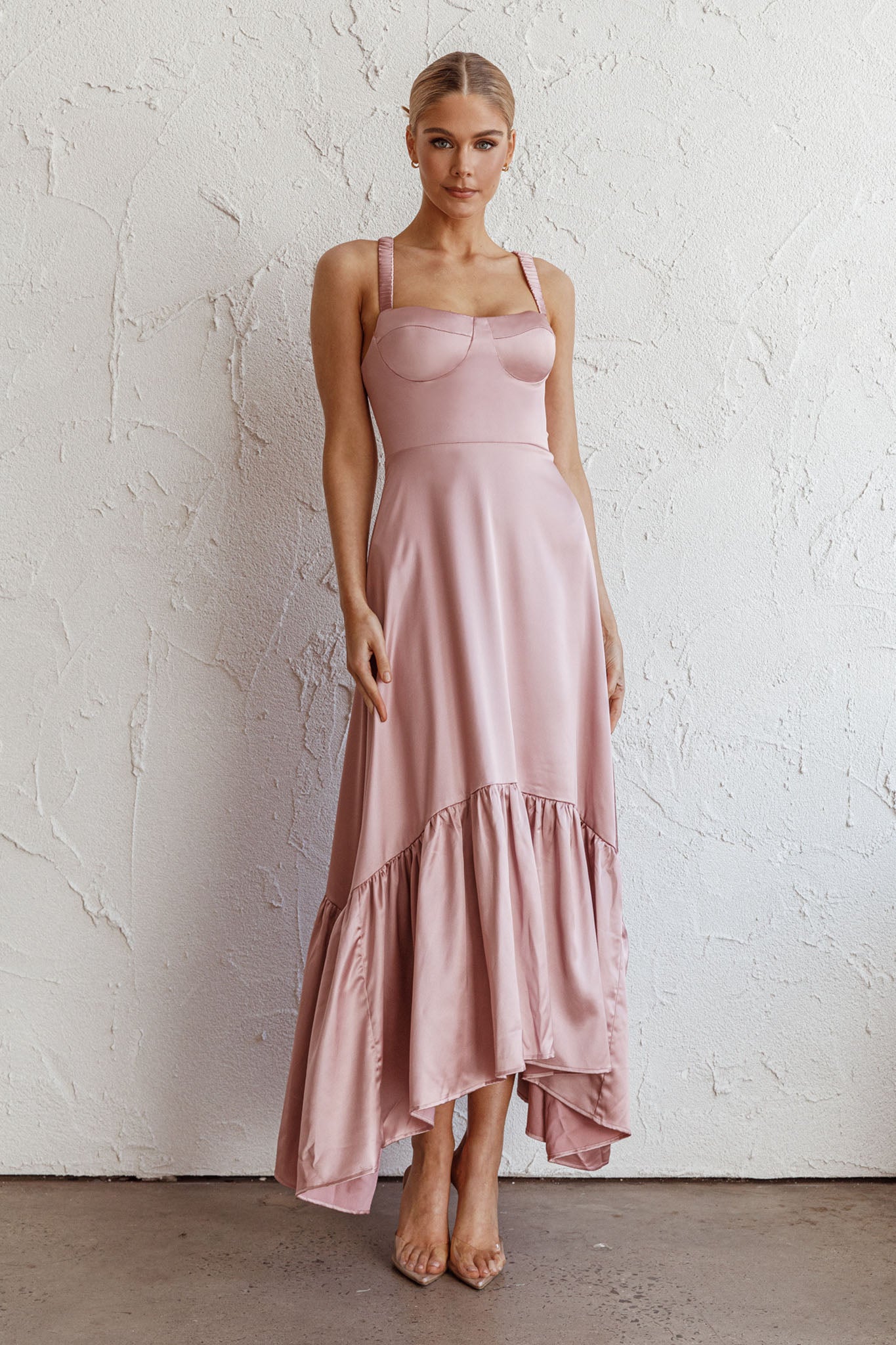Belle De Jour Flounce Hem Midi Dress Blush by Selfie Leslie Australia