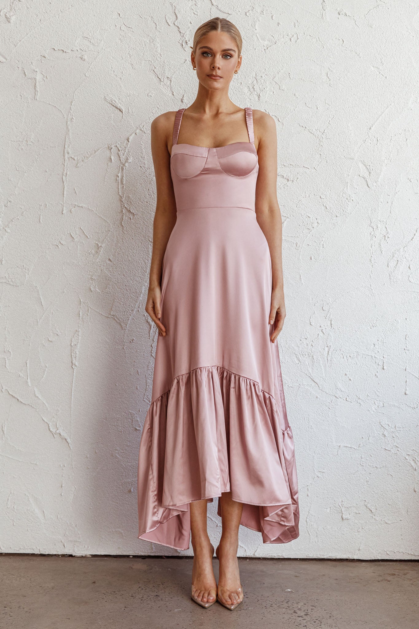 Belle De Jour Flounce Hem Midi Dress Blush by Selfie Leslie Australia