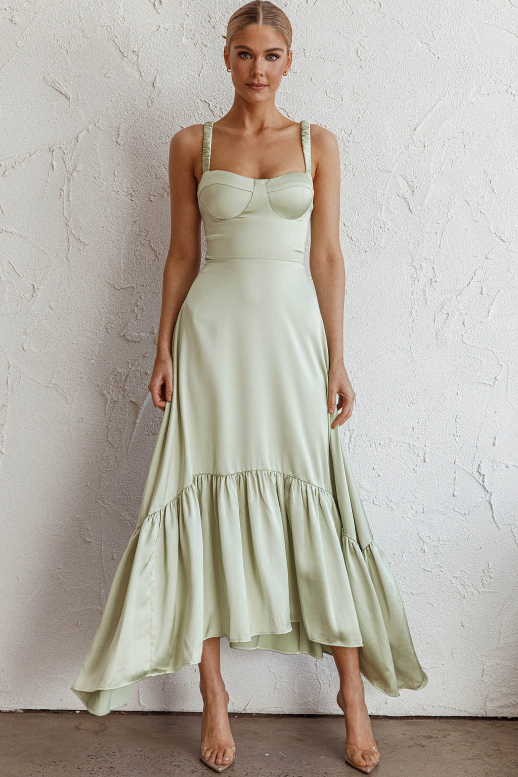 Belle De Jour Flounce Hem Midi Dress Pistachio by Selfie Leslie Australia