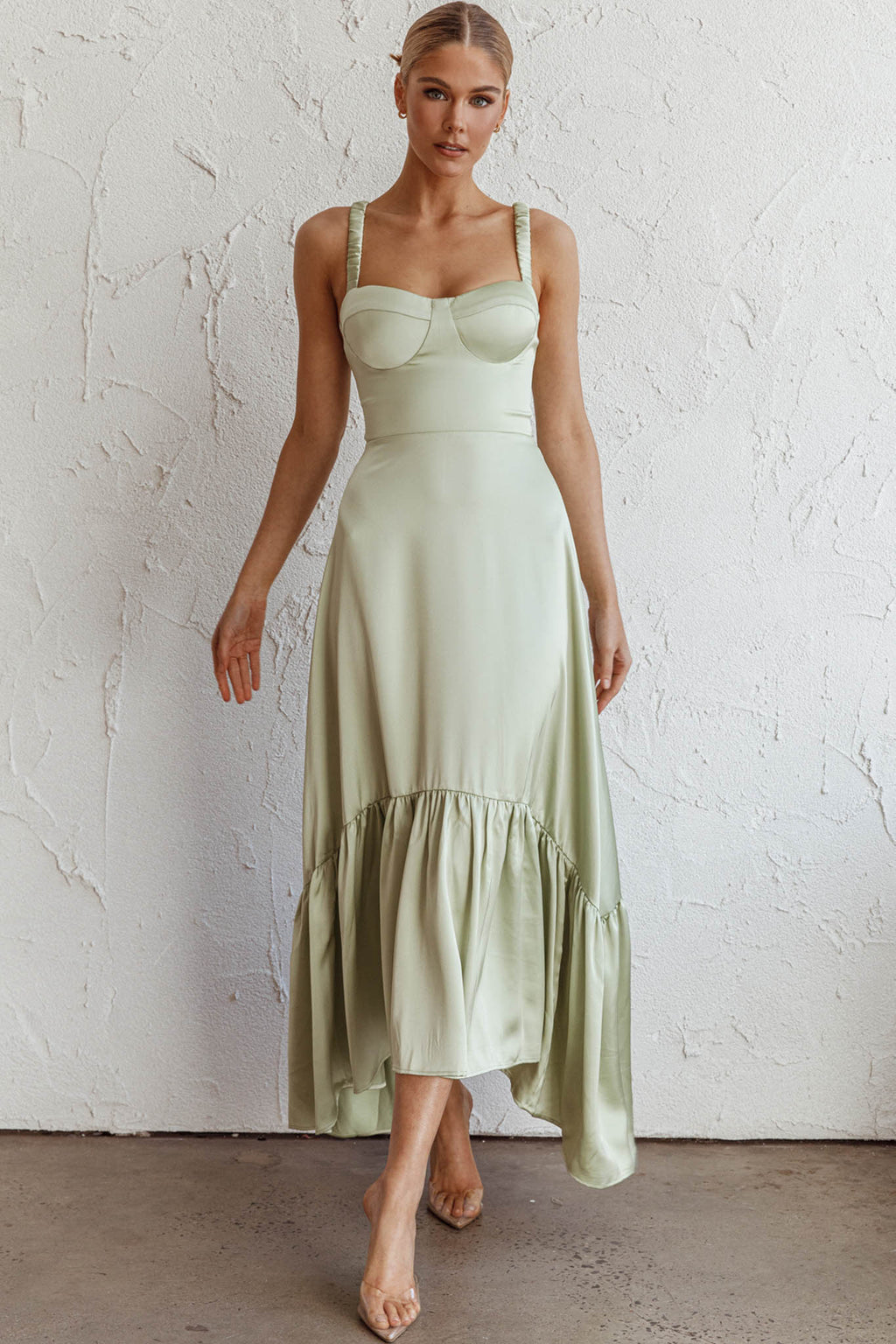 Belle De Jour Flounce Hem Midi Dress Pistachio by Selfie Leslie Australia