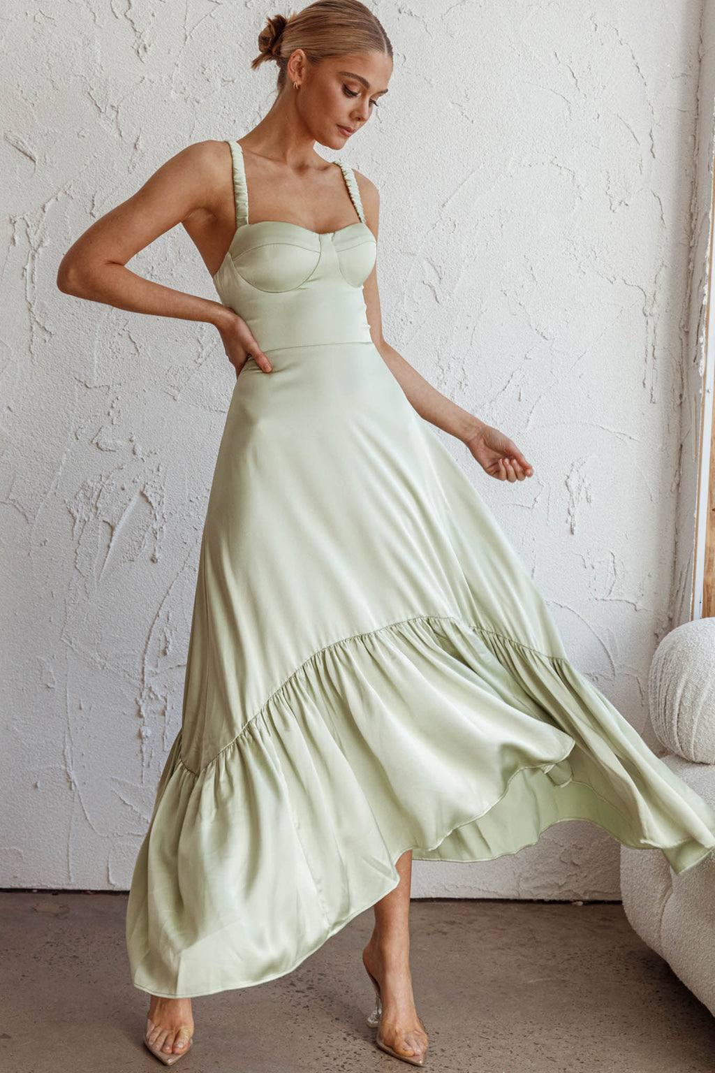 Belle De Jour Flounce Hem Midi Dress Pistachio by Selfie Leslie Australia