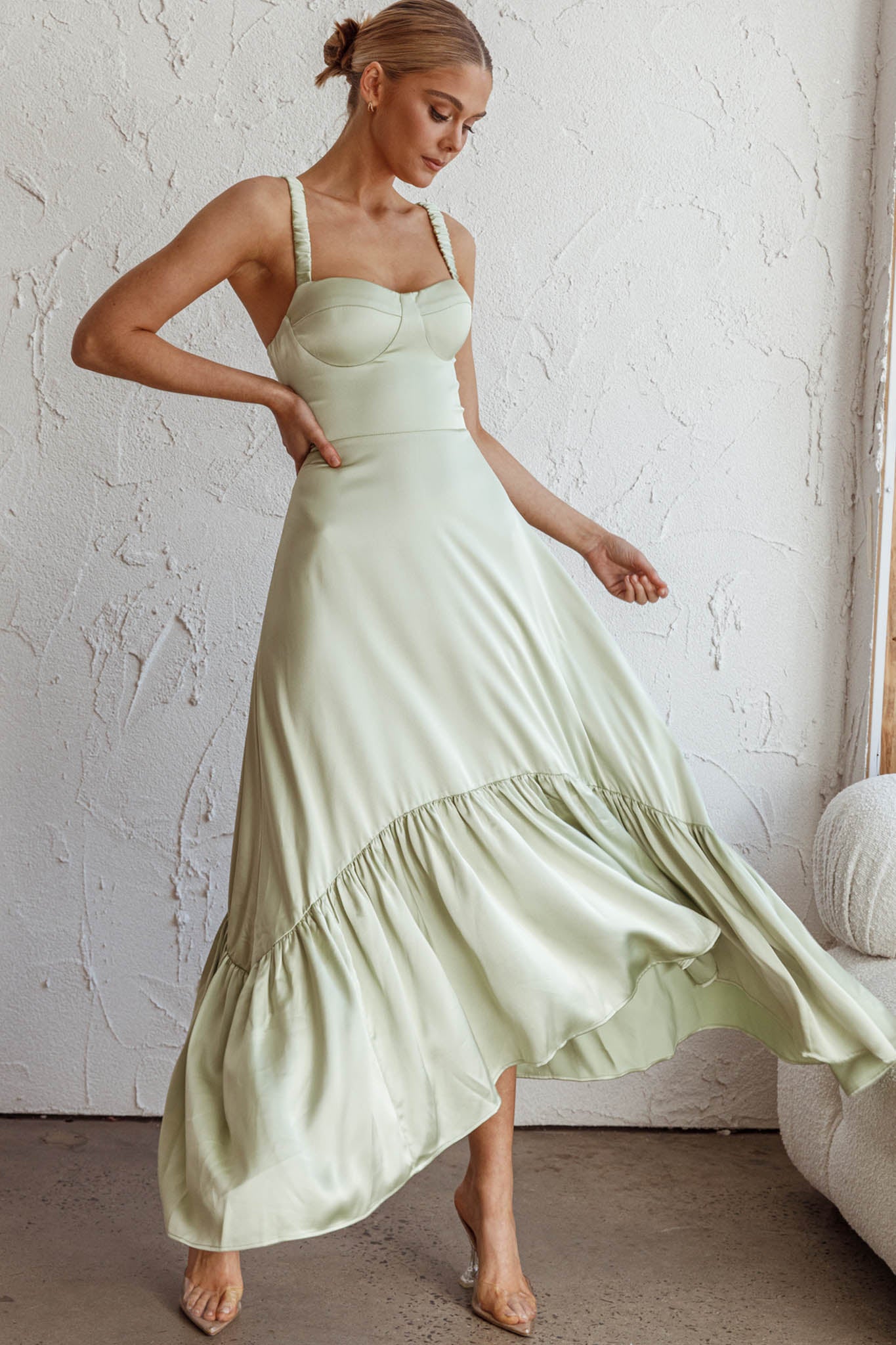 Belle De Jour Flounce Hem Midi Dress Pistachio by Selfie Leslie Australia