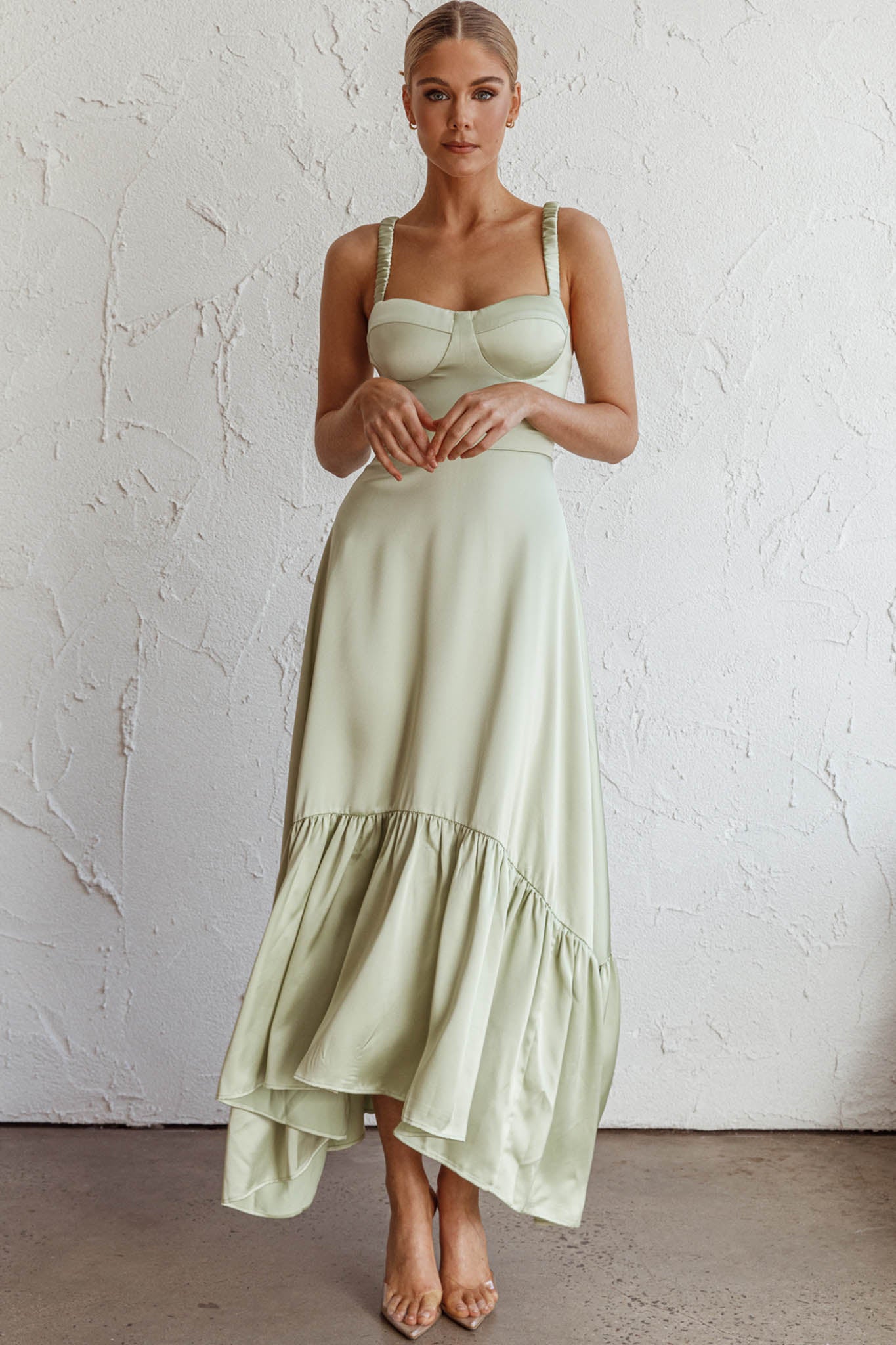 Belle De Jour Flounce Hem Midi Dress Pistachio by Selfie Leslie Australia