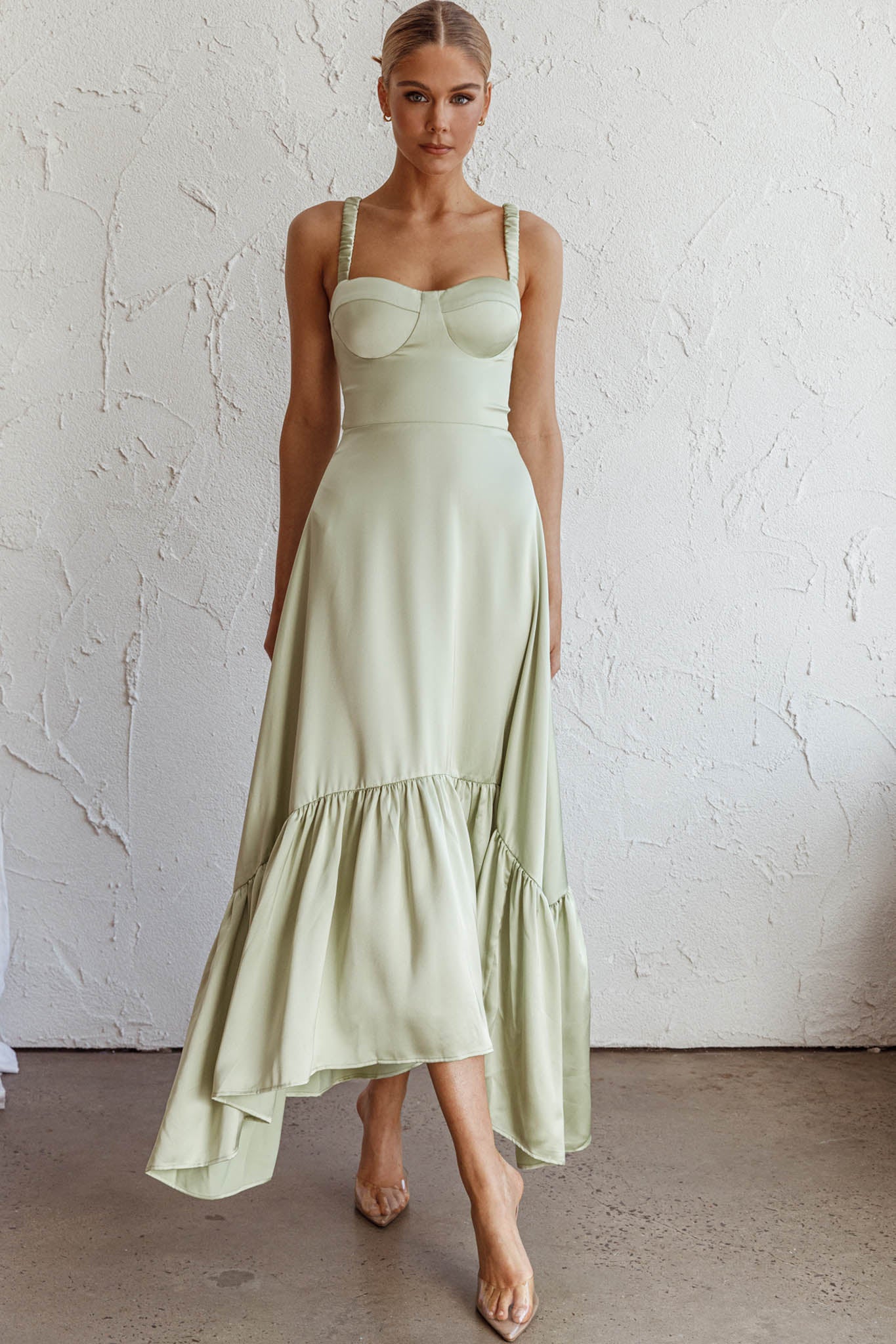 Belle De Jour Flounce Hem Midi Dress Pistachio by Selfie Leslie Australia