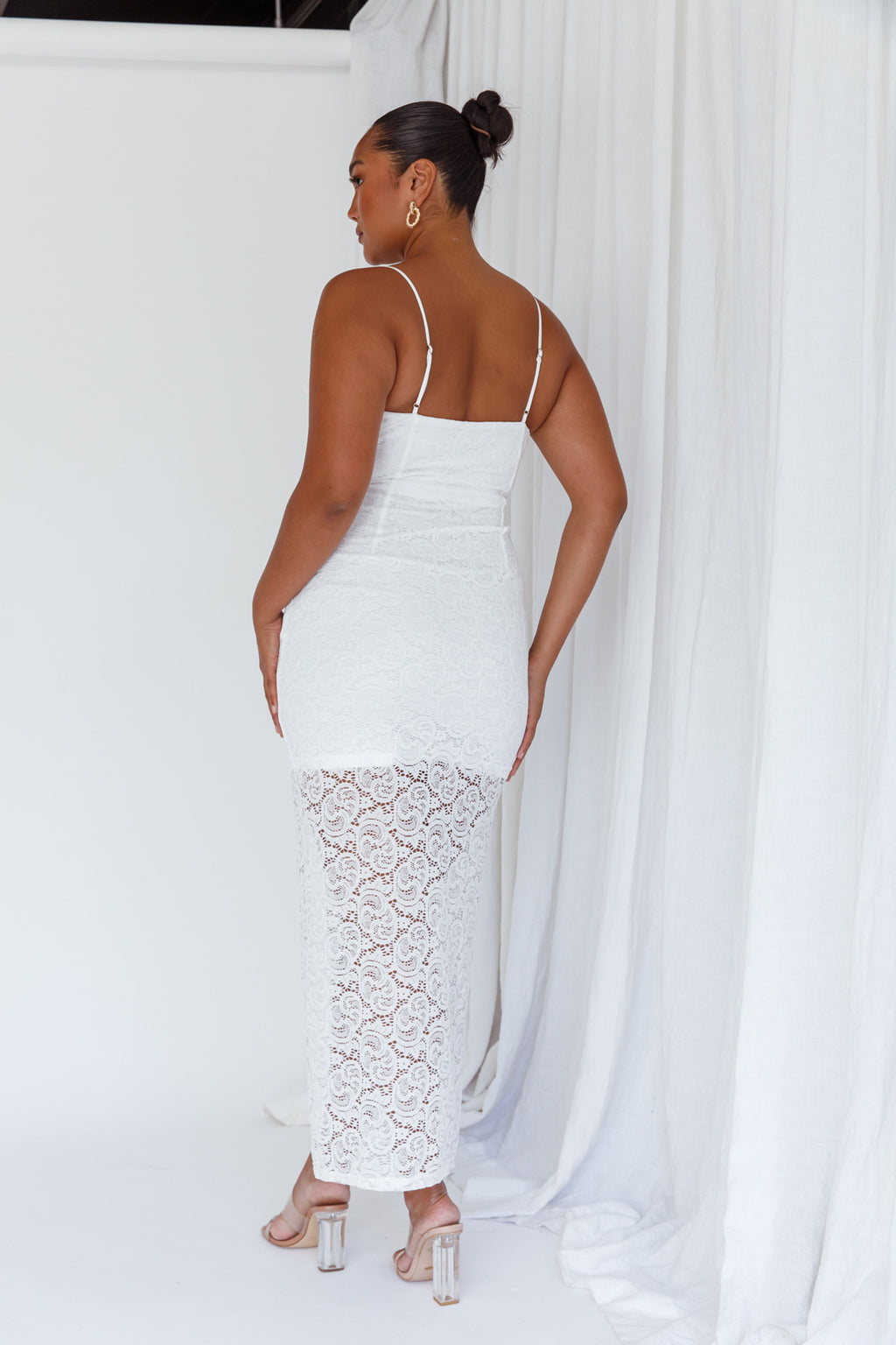 Evaleigh Frill Trim Lace Midi Dress White by Selfie Leslie Australia