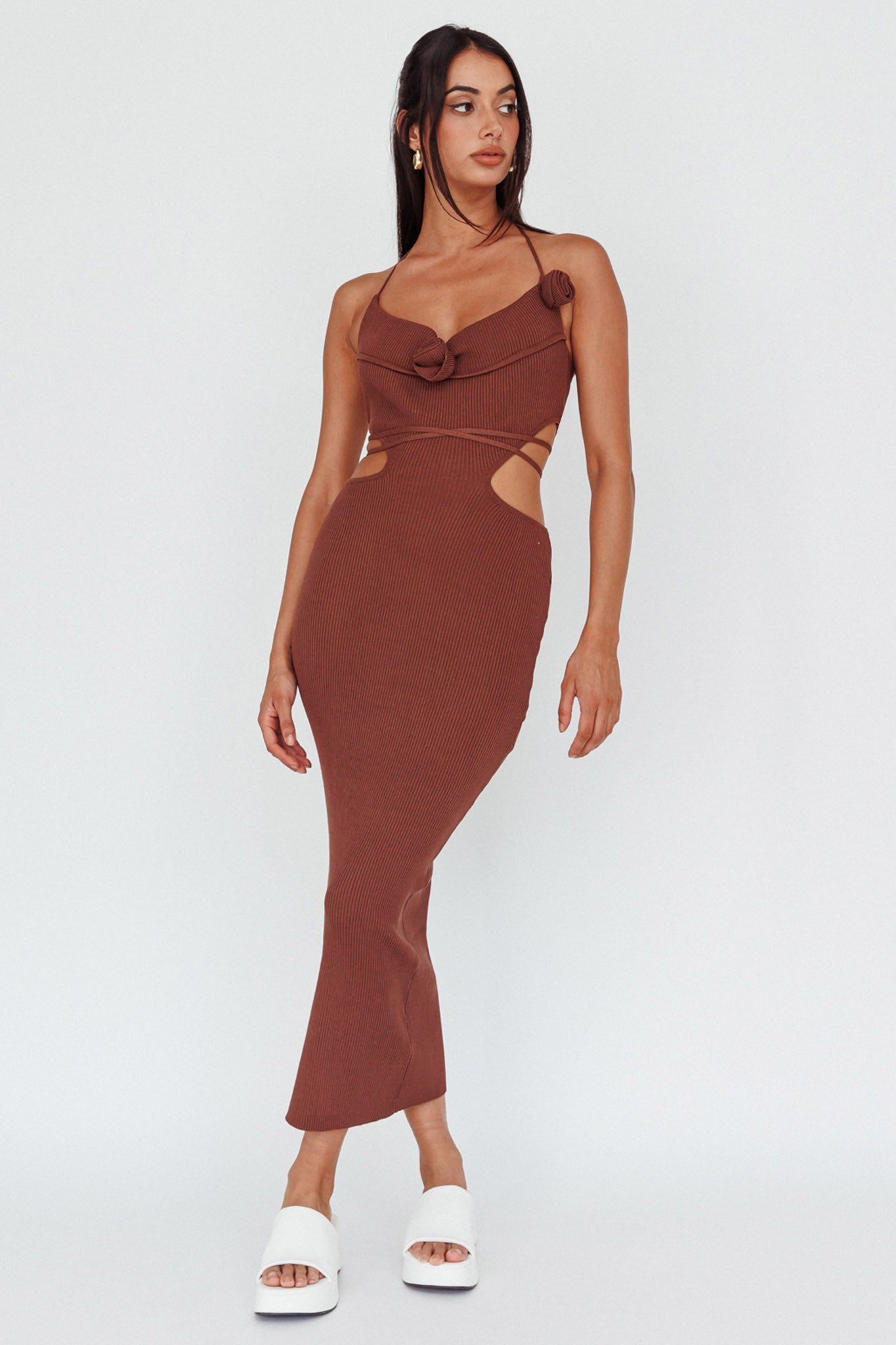 Rue Rose Accent Ribbed Knit Midi Dress Coco by Selfie Leslie Australia
