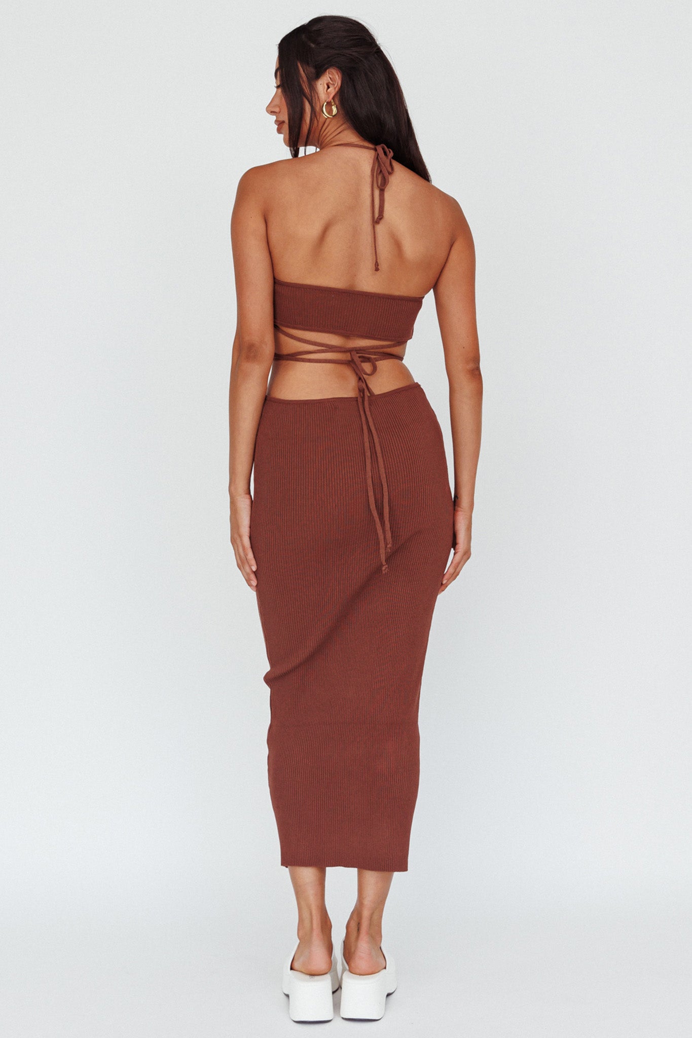 Rue Rose Accent Ribbed Knit Midi Dress Coco by Selfie Leslie Australia