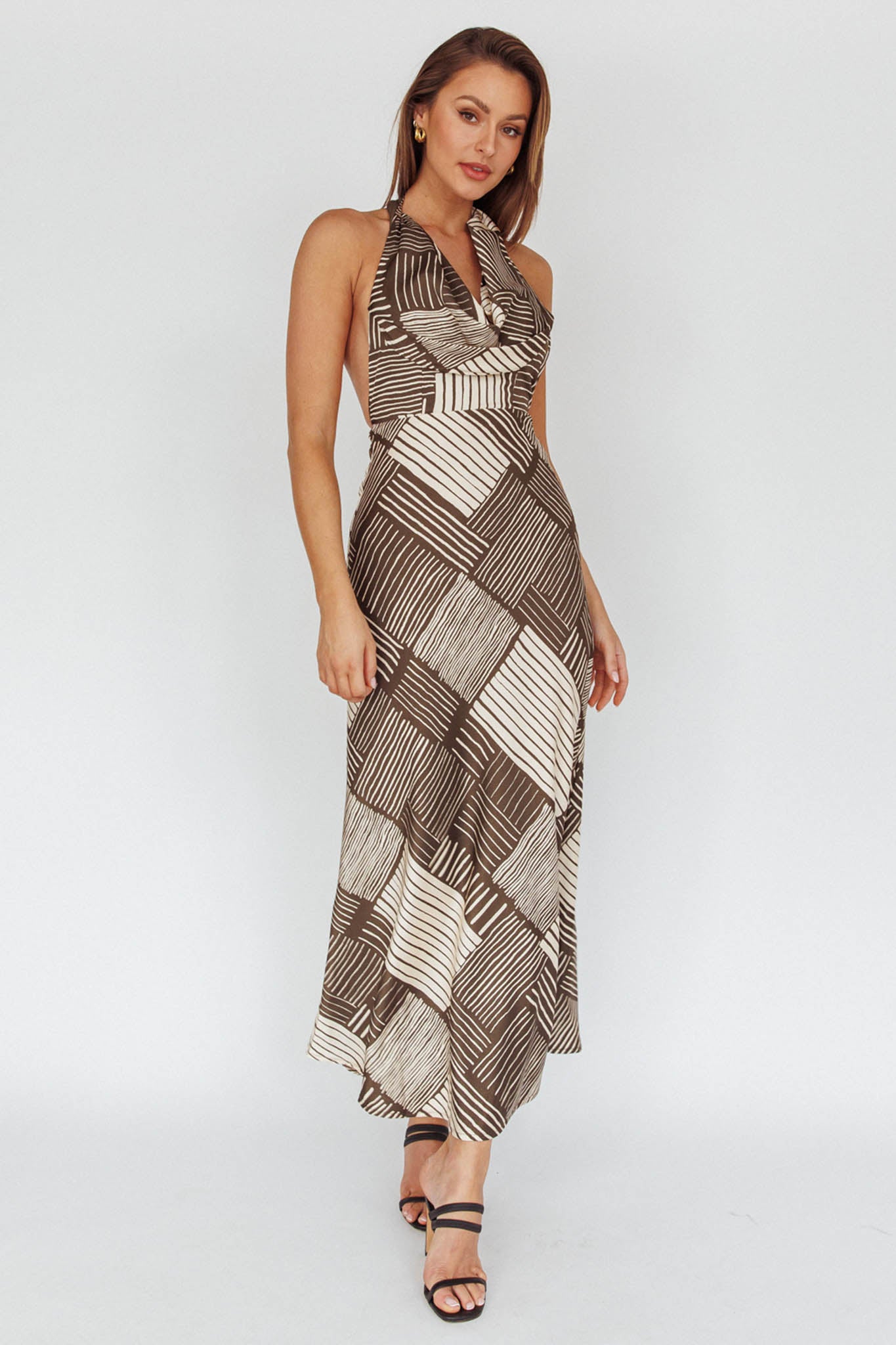 Kailie  Halterneck Midid Dress Crosshatch Olive by Selfie Leslie Australia