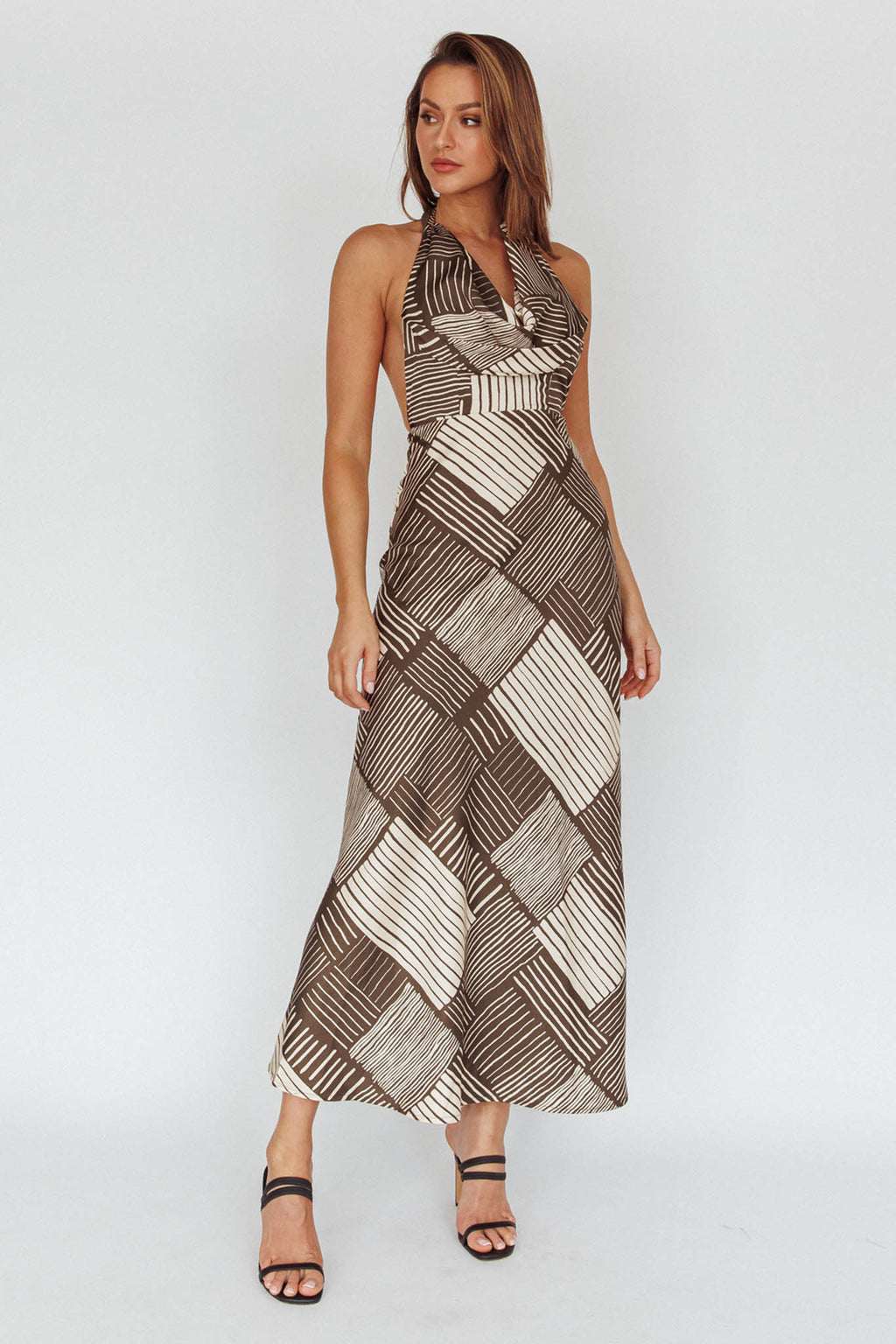 Kailie  Halterneck Midid Dress Crosshatch Olive by Selfie Leslie Australia