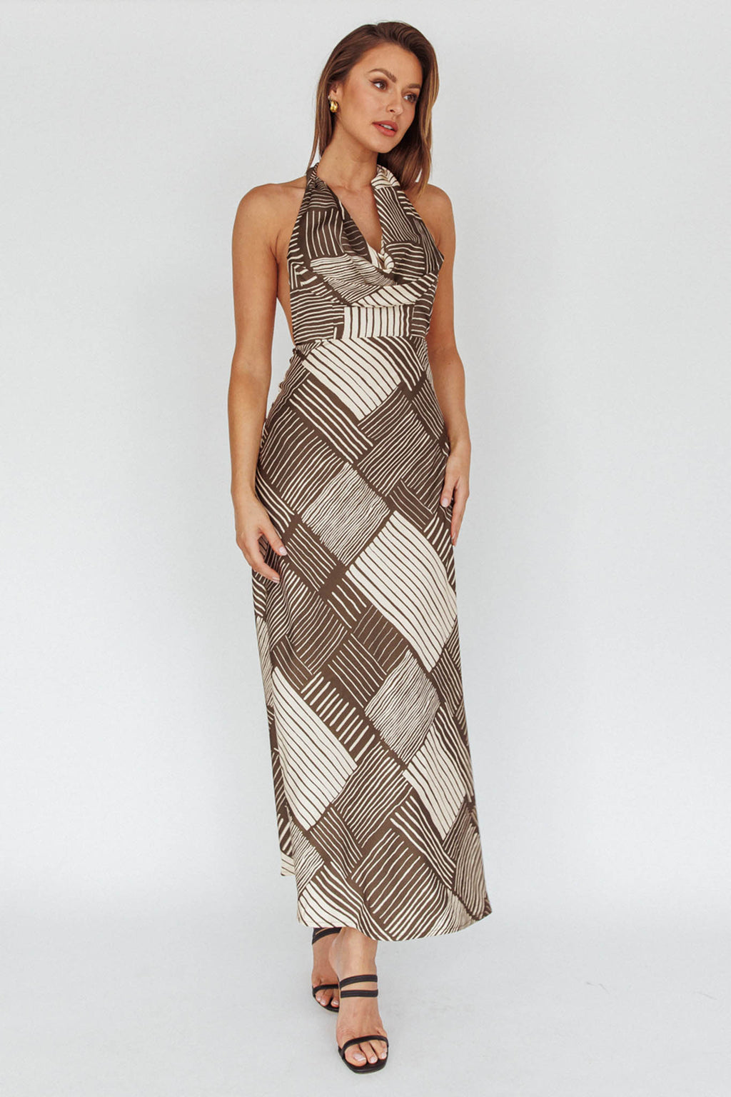 Kailie  Halterneck Midid Dress Crosshatch Olive by Selfie Leslie Australia