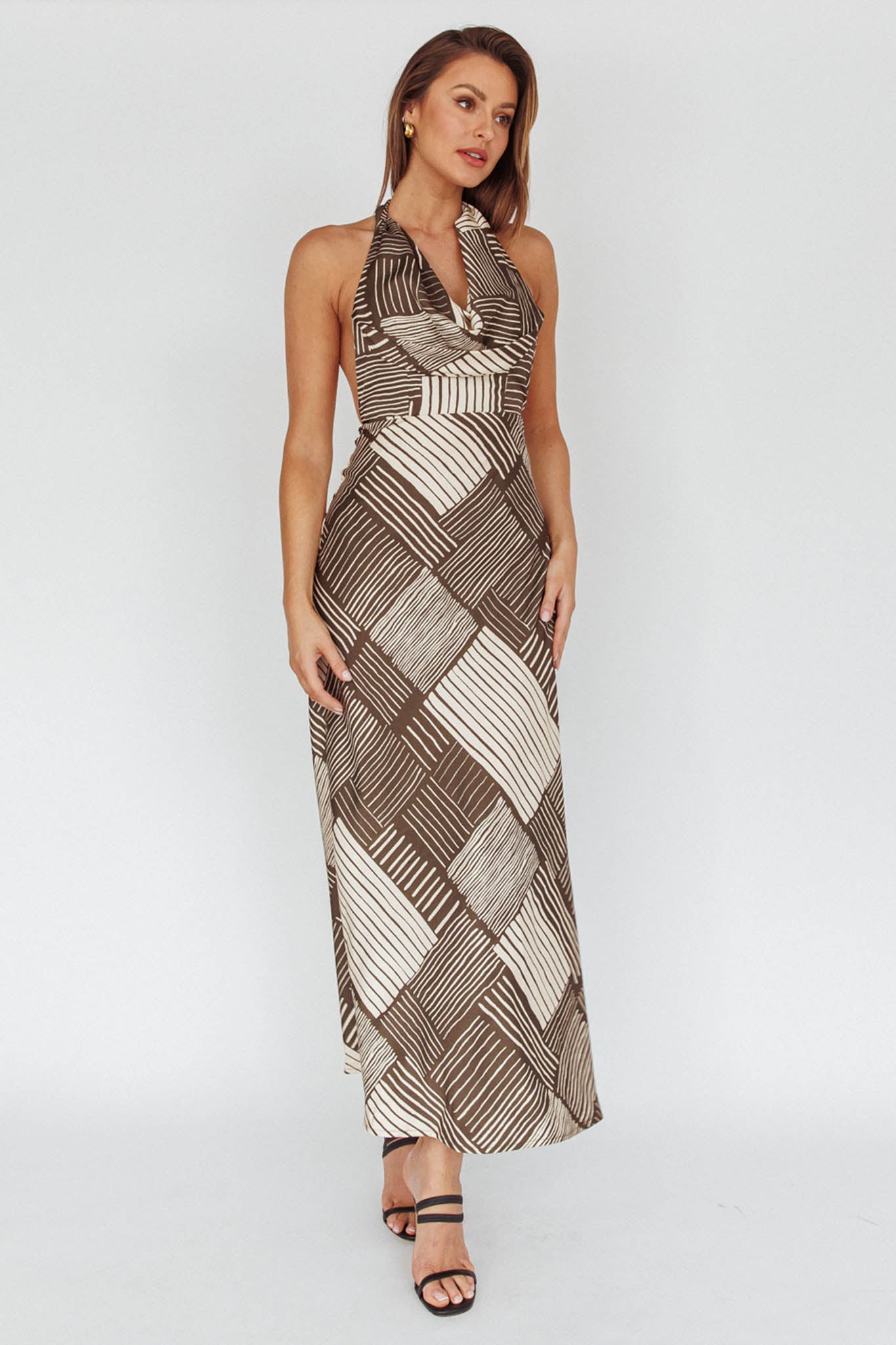 Kailie  Halterneck Midid Dress Crosshatch Olive by Selfie Leslie Australia
