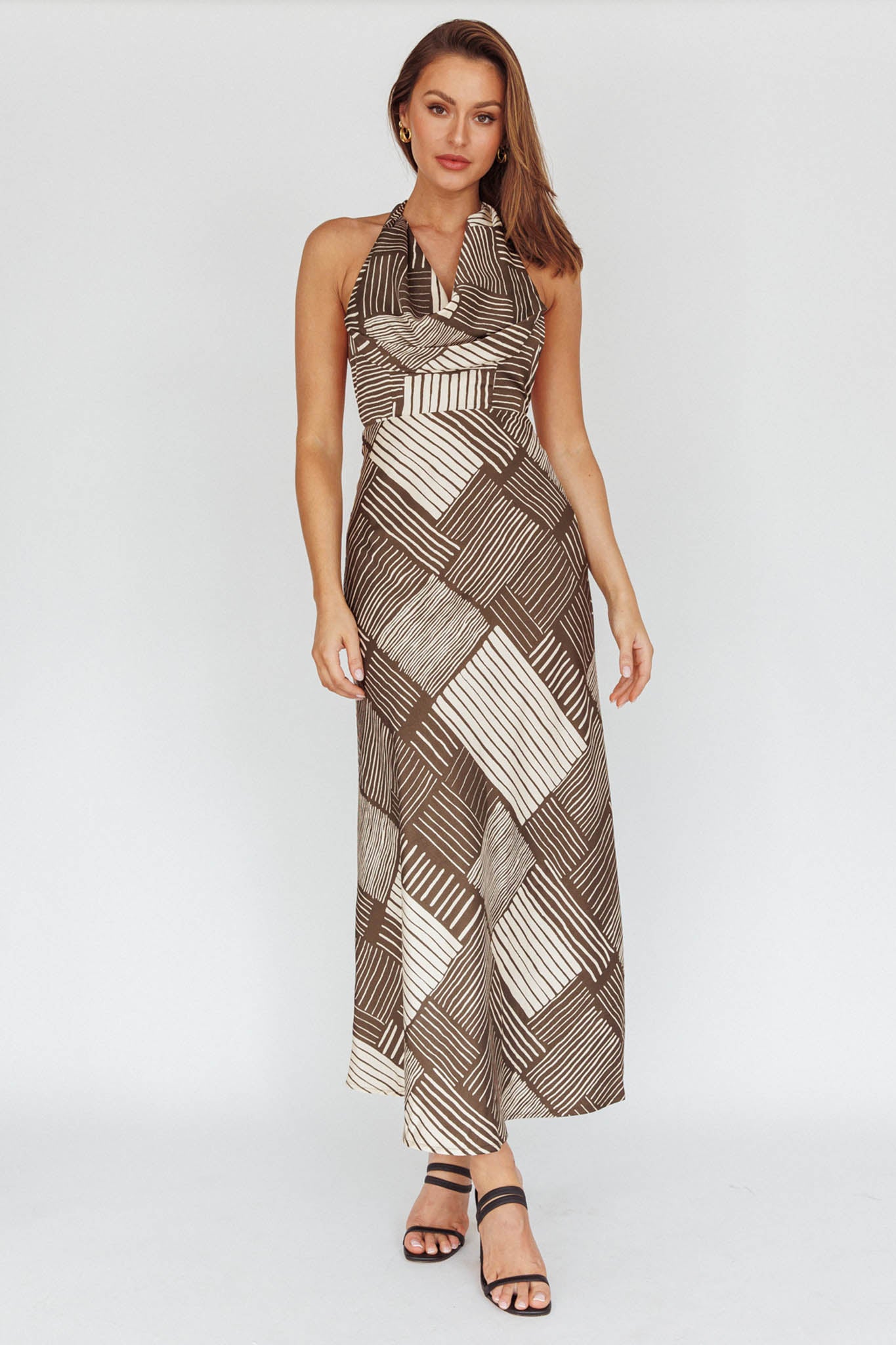 Kailie  Halterneck Midid Dress Crosshatch Olive by Selfie Leslie Australia