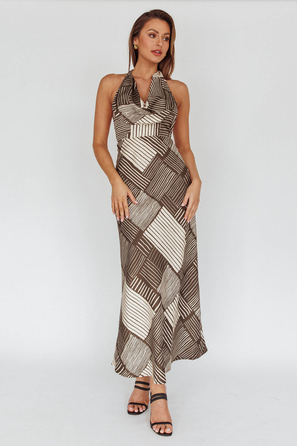 Kailie  Halterneck Midid Dress Crosshatch Olive by Selfie Leslie Australia