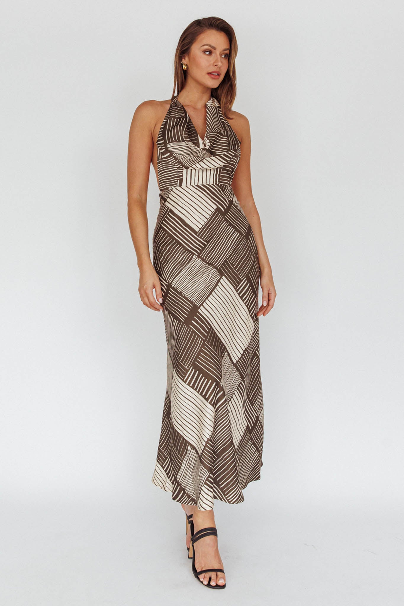 Kailie  Halterneck Midid Dress Crosshatch Olive by Selfie Leslie Australia