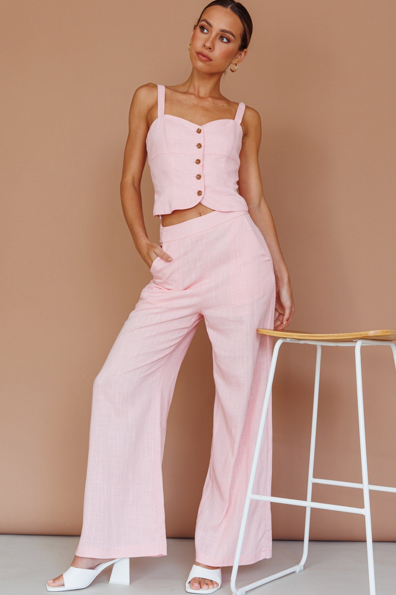 Play It Cool Wide Leg Pants Pink by Selfie Leslie Australia