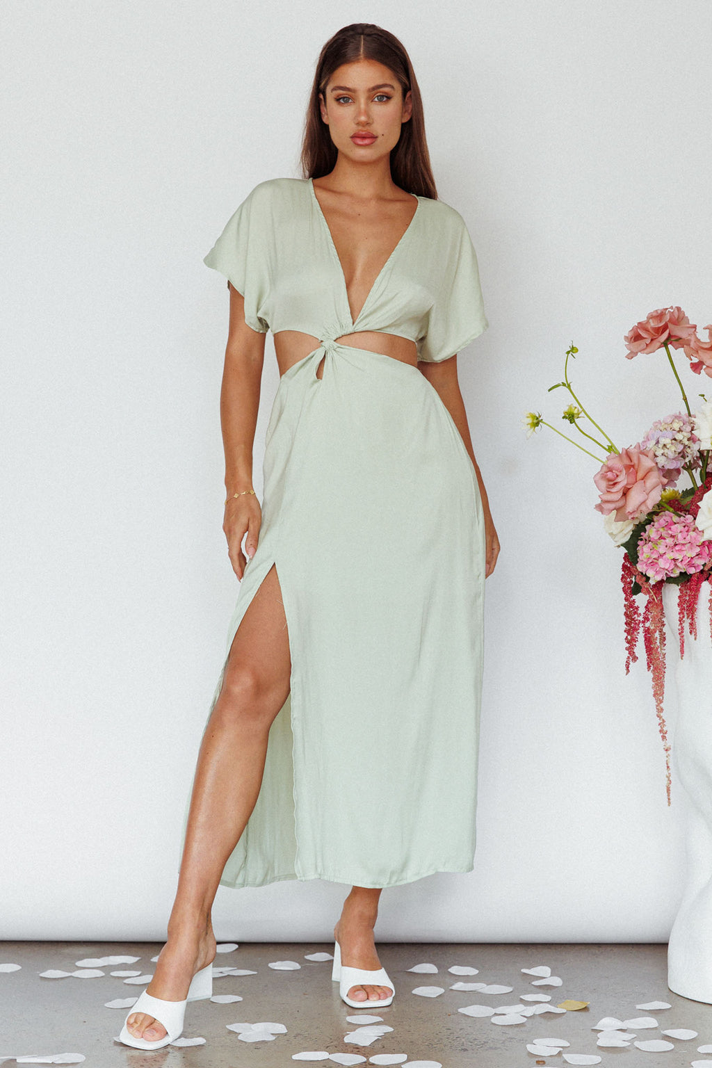 Getaway Cut-Out Waist Midi Dress Pistachio by Selfie Leslie Australia