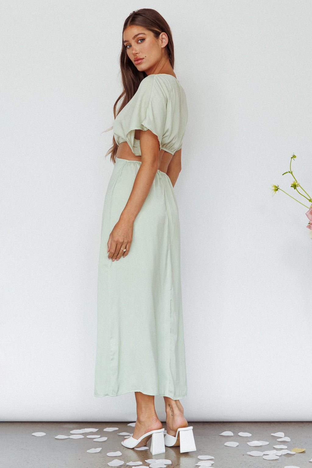 Getaway Cut-Out Waist Midi Dress Pistachio by Selfie Leslie Australia