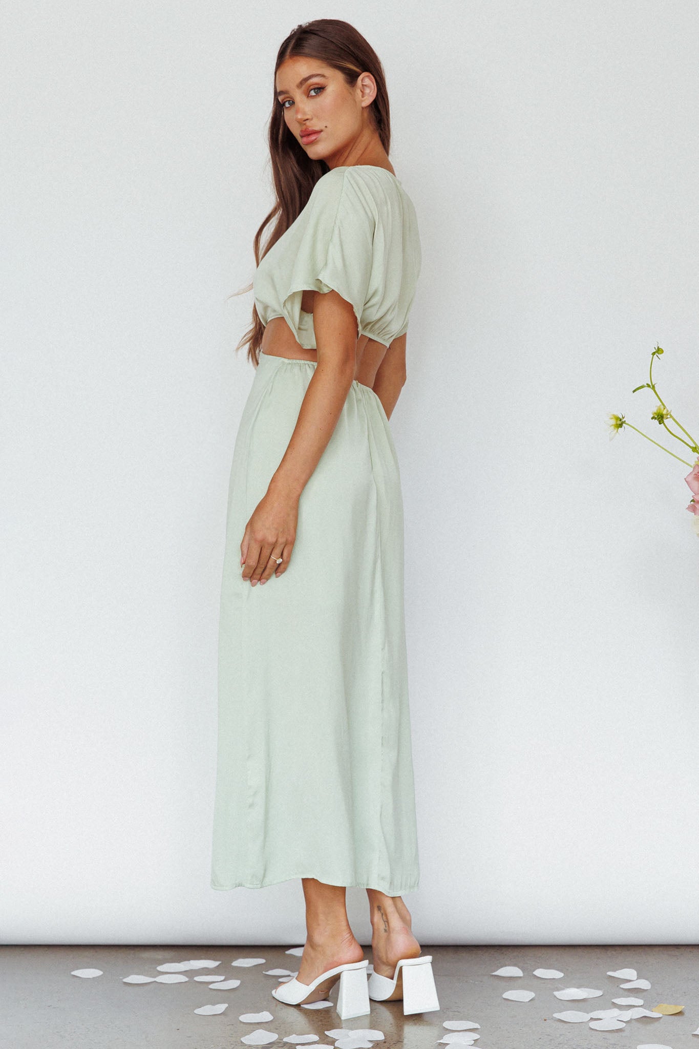 Getaway Cut-Out Waist Midi Dress Pistachio by Selfie Leslie Australia