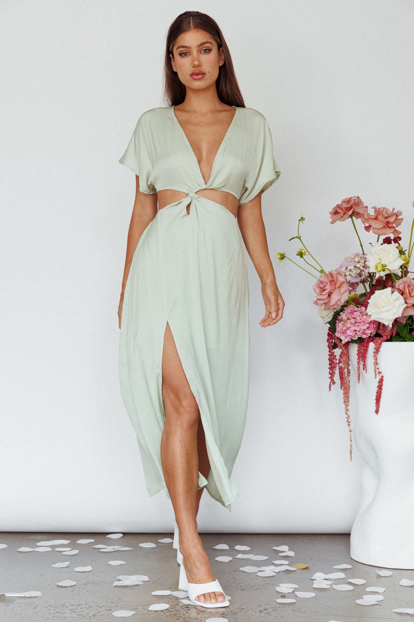 Getaway Cut-Out Waist Midi Dress Pistachio by Selfie Leslie Australia