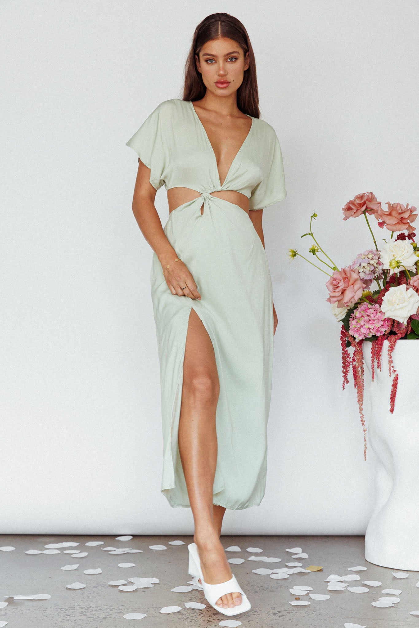 Getaway Cut-Out Waist Midi Dress Pistachio by Selfie Leslie Australia