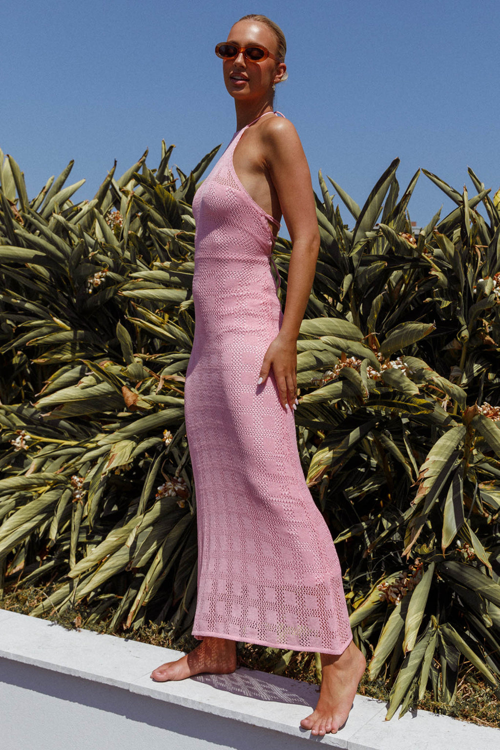 Bermuda Shores Crochet Maxi Dress Pink by Selfie Leslie Australia