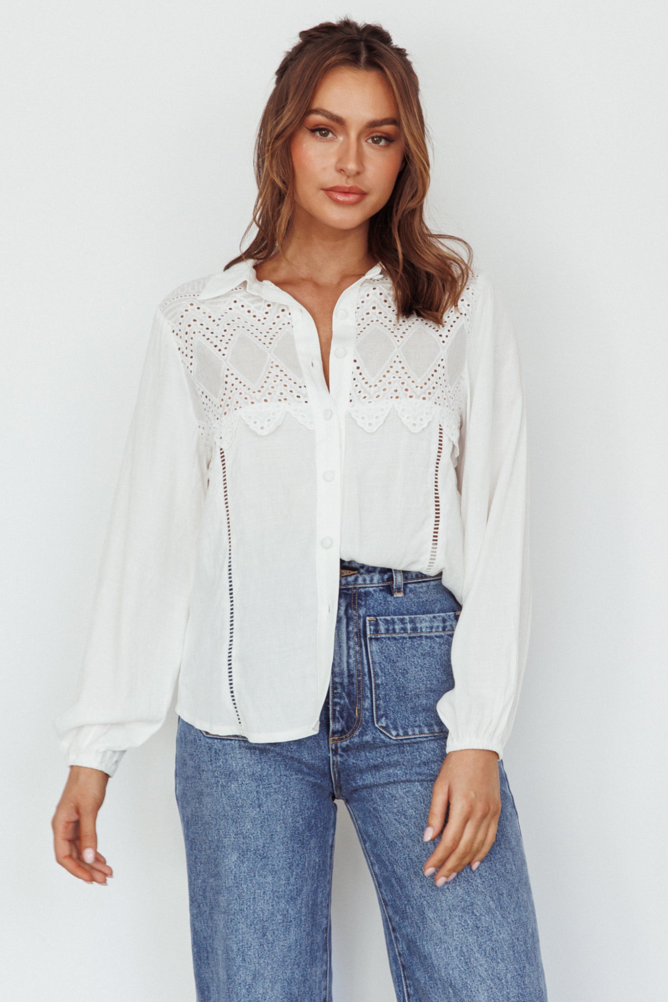 Villa Oasis Long Sleeve Button Shirt White by Selfie Leslie Australia