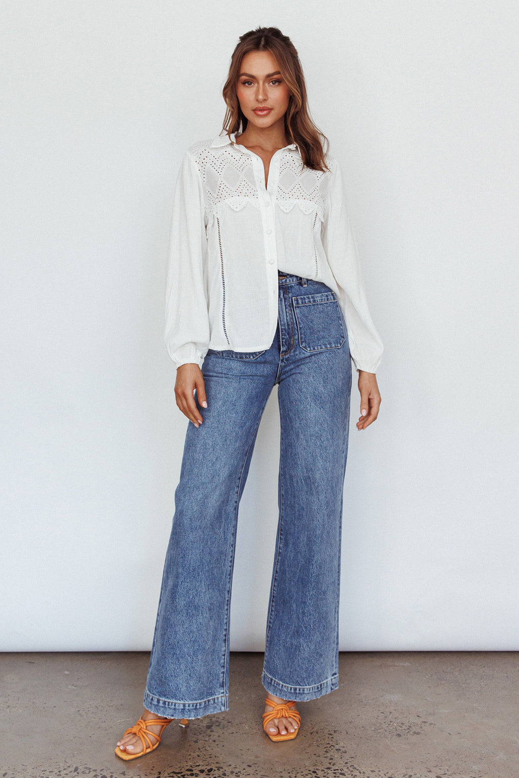 Villa Oasis Long Sleeve Button Shirt White by Selfie Leslie Australia